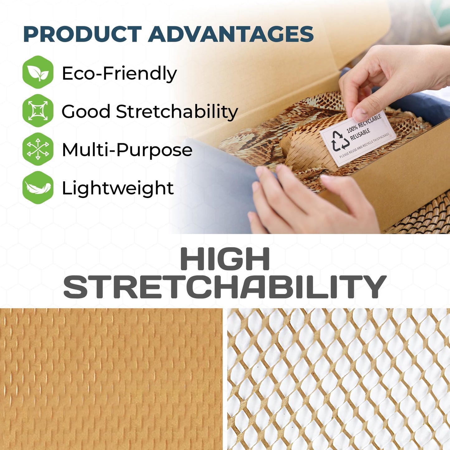 HexcelPack HexaFil Mini - Honeycomb Packing Paper, Eco-Friendly, Sustainable Filler for Shipping & Moving, Cushioned Packing Material in Dispenser Box, Alternative to Bubble Wrap - Natural, 12" x 850'