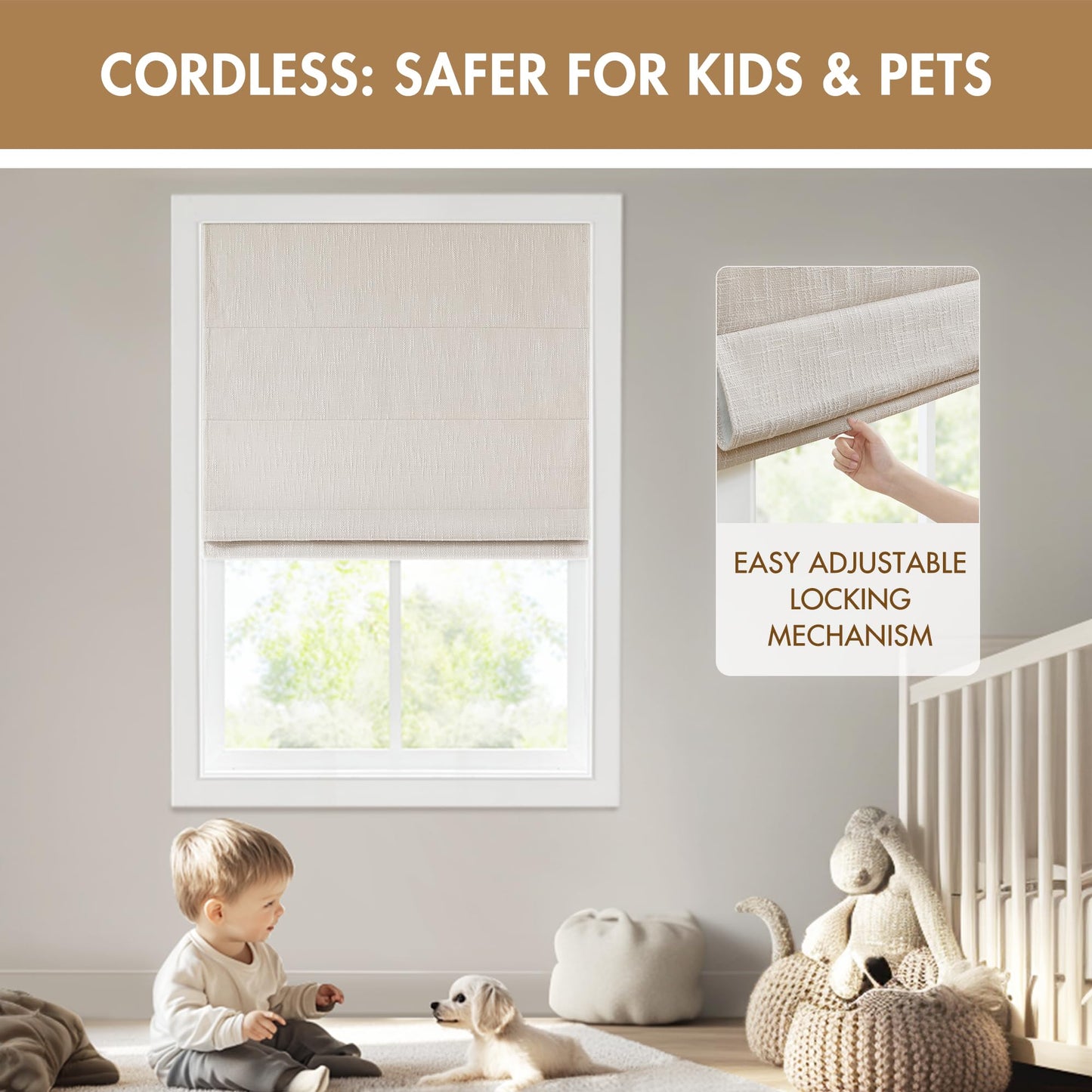 Madison Park Cordless Roman Shades, Blackout Window Blind Privacy Window Shades, Thermal Insulated Cordless Window Treatment for Bedroom, Living Room, Quincy, Single Panel 35" W X 64" H Linen