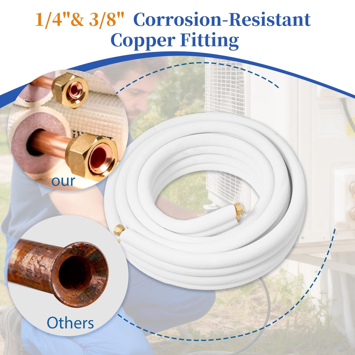10 Ft Mini split Line set, 1/4"& 3/8" 0.D. Flared copper TubingPipes & 3/8" Thickened PE insulated Coil with Nuts &Installation Kit for Mini Split Air Conditioner & Heat System