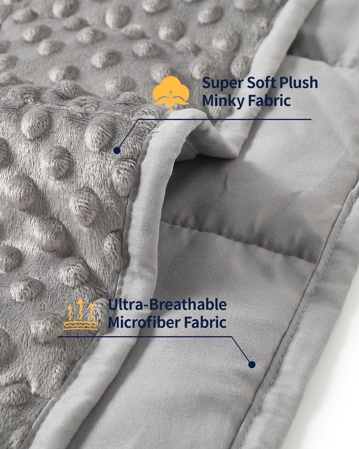 Mr. Sandman Weighted Blanket for Adults, Minky Dots Heavy Blanket for Woman, Man Sleeping and Calm, Soft and Cozy Cooling Weighted Throw Blankets, Machine Washable, 48 x 72in, 15 lbs, Grey