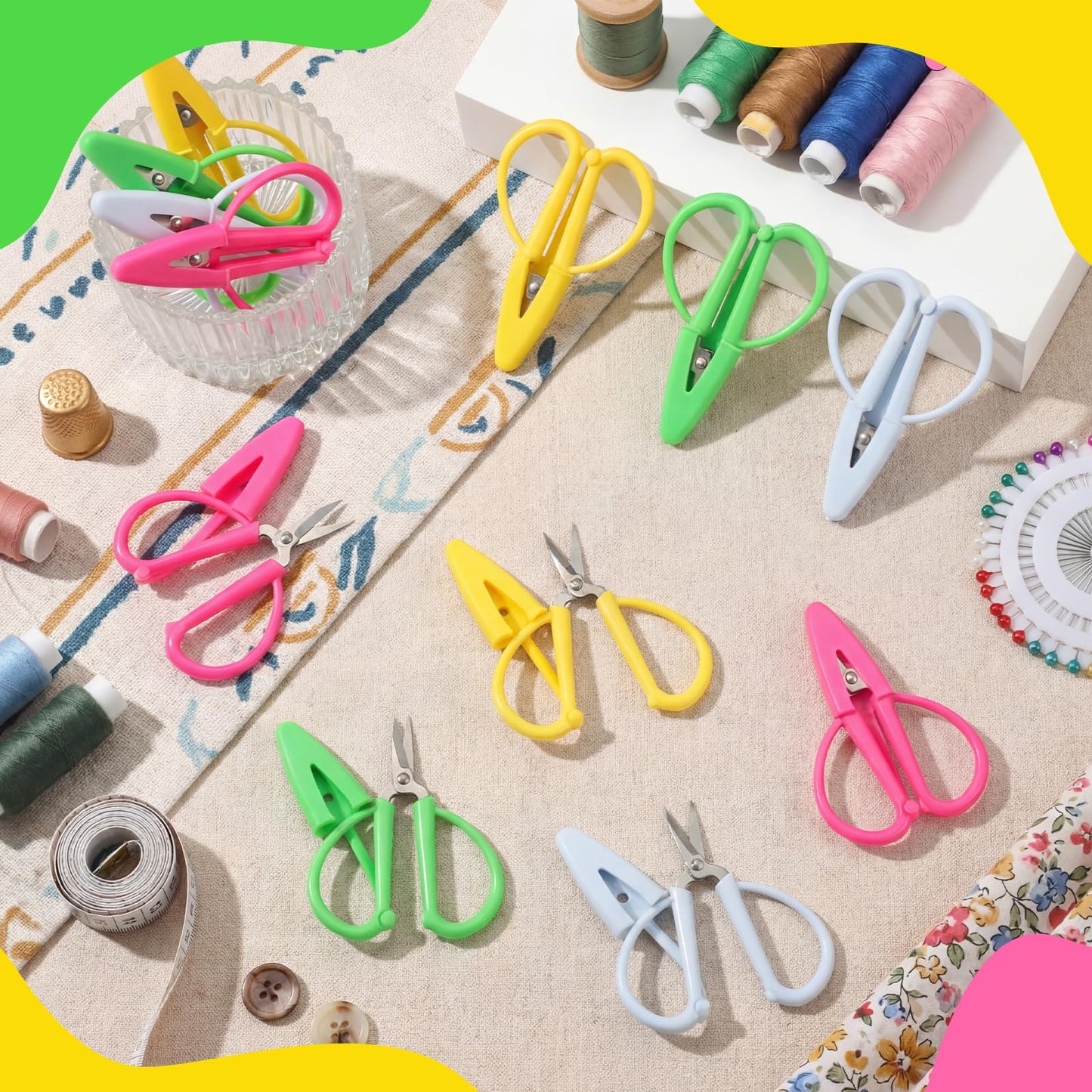Mixweer 36 Pcs Mini Scissors Thread Tiny Colorful Travel Scissors 2.56 x 1.65 Inch Back to School Sewing Small Tool Embroidery Craft Clipper with Cover (Pink,Green,Yellow,Blue)