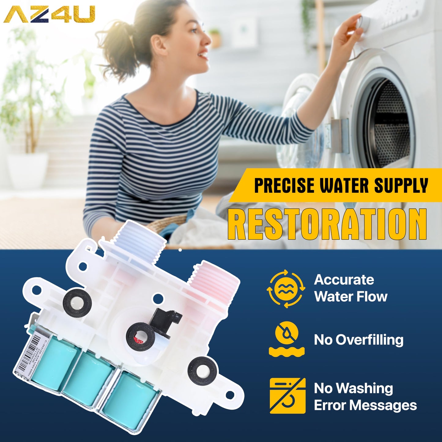 Washer Water Inlet Valve Replaces For Whirlpool Cabrio WTW7000DW0 WTW7300DW1 WTW8040DW0 WTW7040DW1 WTW8040DW4 WTW7300DW0 WTW7040DW0 WTW8040DW2 WTW6120HW0 WTW7120HW0 WTW7000DW3 WTW8000DW0 WTW8000DW