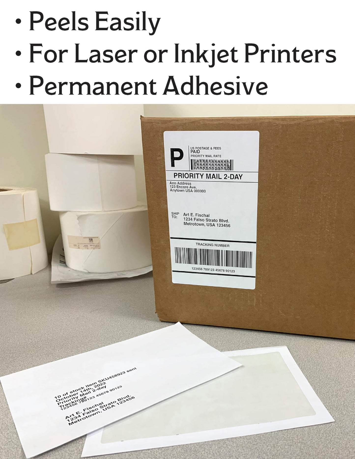 Blank Labels Integrated Shipping Labels with Paper Receipts – 8.5" x 11", Permanent Adhesive, Inkjet & Laser Compatible, 250 Sheets (250 Labels), Made in USA