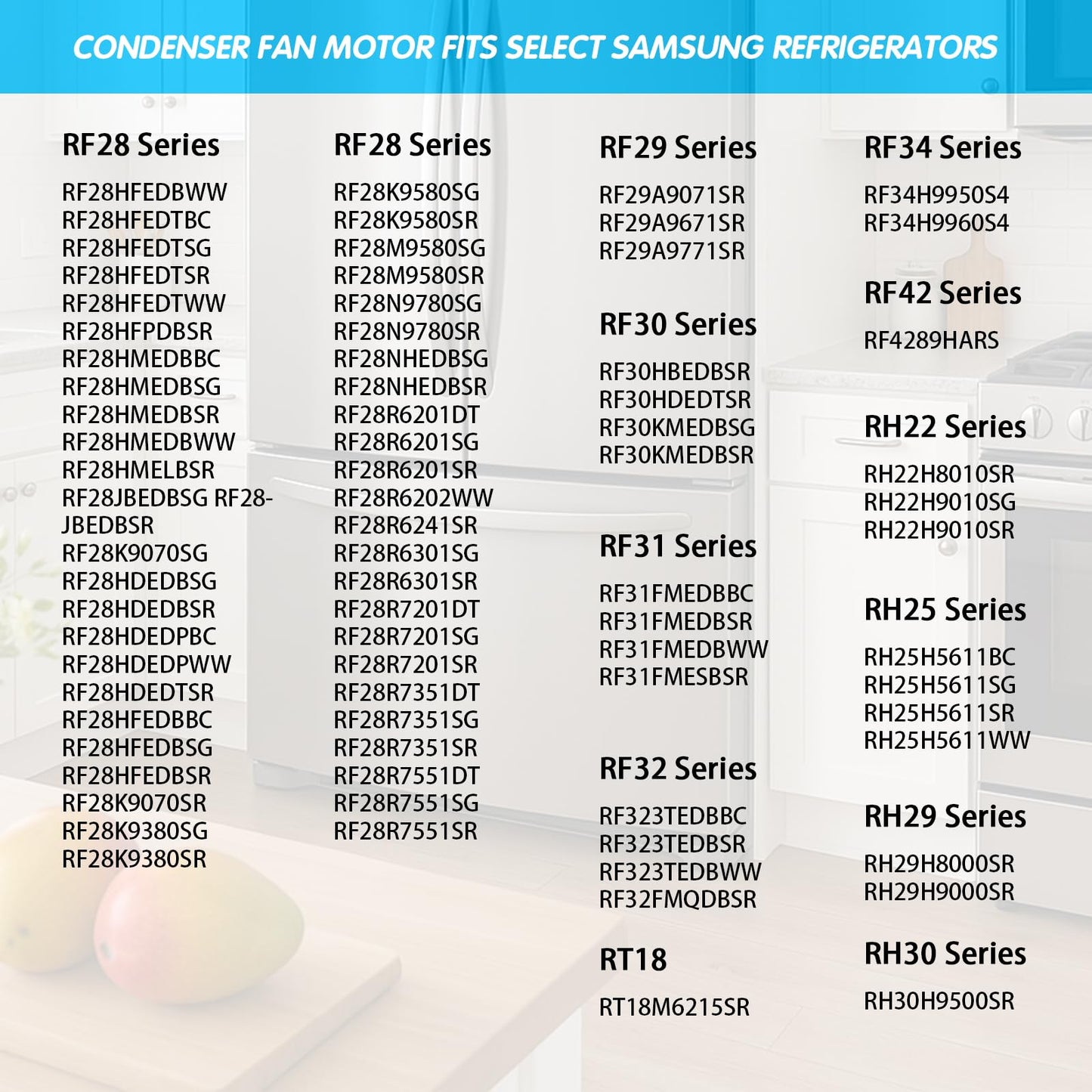 RF260BEAESR RF261BEAESR RF263BEAESR RF265BEAESR RF260BEAESG RF263BEAESG RS25H5111SR RS25J500DSG RF28R6241SR RF28HMEDBSR RF28JBEDBSG Refrigerator Condenser Cooling Fan Motor Assembly Fit for Samsung