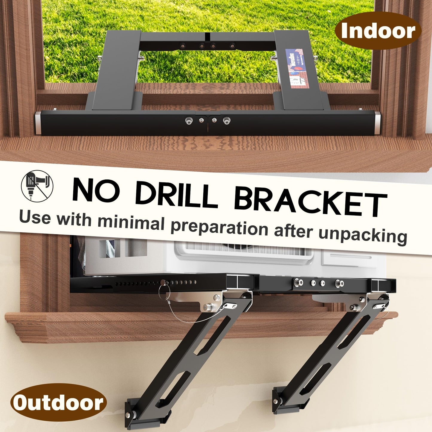 Marudina Adjustable Window AC Bracket, Quick Installation in 3minutes Without Drilling, Upgraded Extra Large Adjustment Range, Air Conditioner Support Bracket No Drill w/ Max Load Capacity of 300 lbs