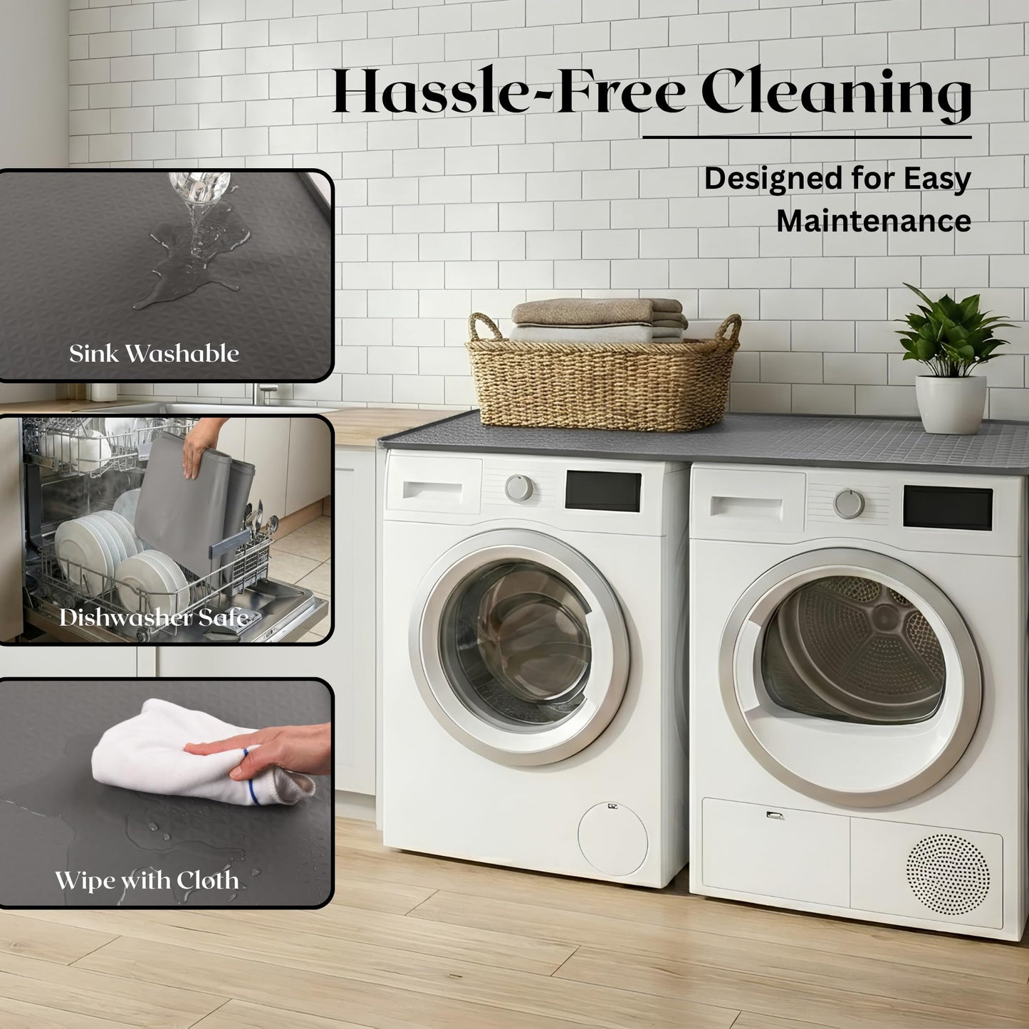 Dionikos 54" x 27.5" Silicone Washer Dryer Countertop Mat with 2 Laundry Bags – Non-Slip, Waterproof, Dustproof Cover for Laundry Room Organization & Surface Protection (Grey, Extra Large)