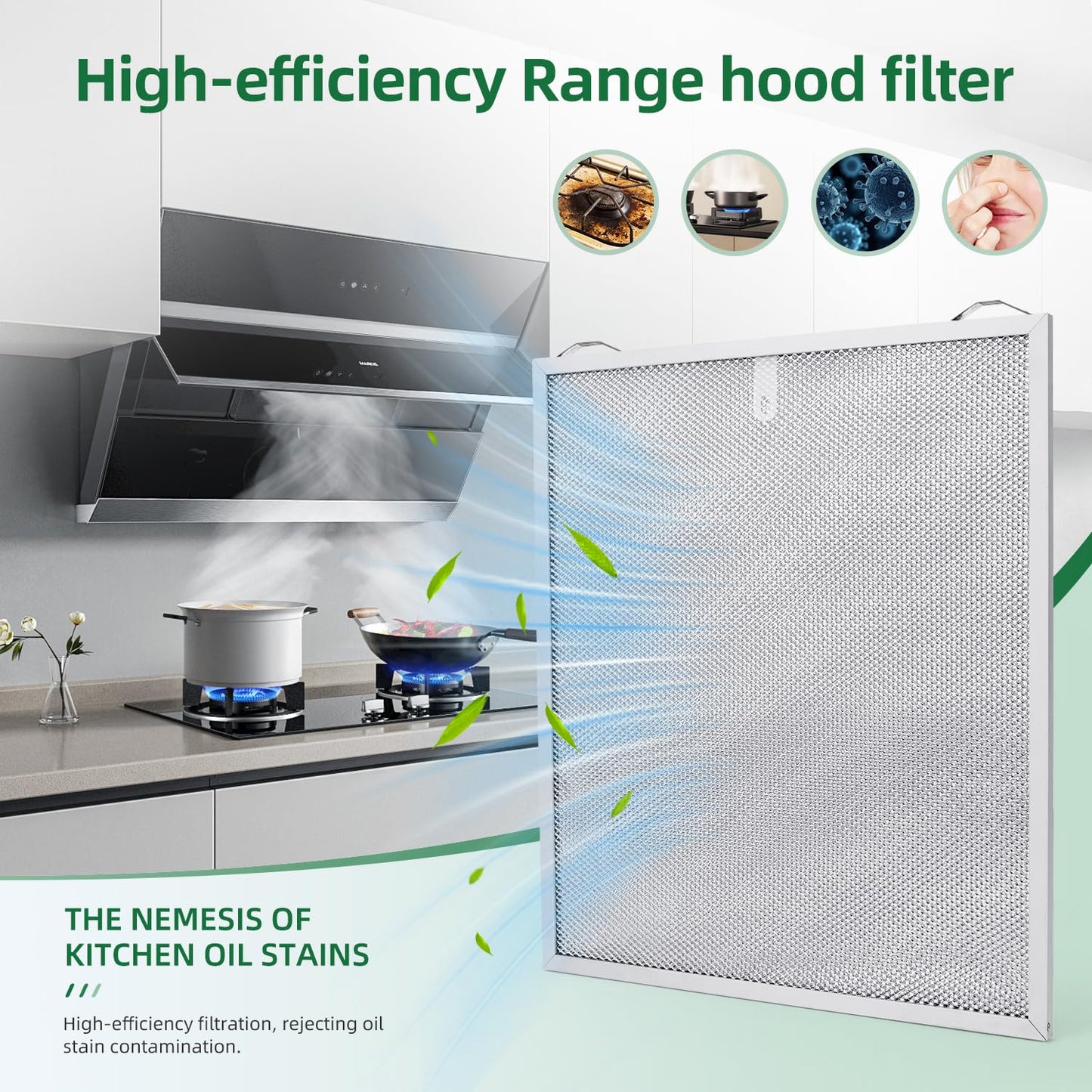 S99010430-002 Range Hood Filter Replacement 15-3/4" x 13-7/8" x 3/8" Compatible with Broan Nutone 4512880 HPF30 Kitchen Exhaust Fan Filter,5-Layer Aluminum Grease Filter,2 Pack