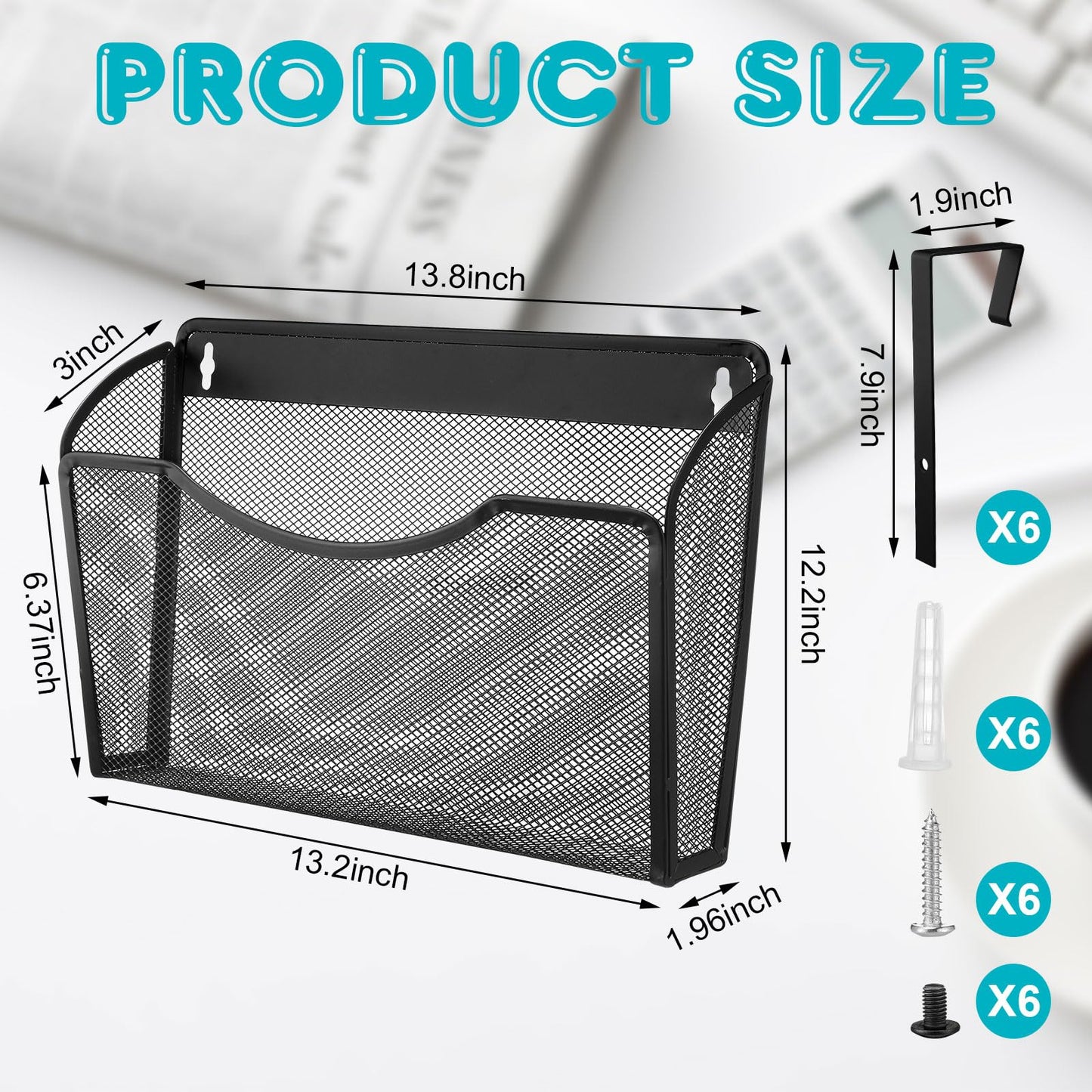 Tenceur 3 Pcs Mesh Letter Wall File Folder Cubicle File Holder Hanging Wall Mounted File Holder 3 Pocket Vertical File Organizer for Office Home Room Storage Basket(13.19 x 12.2 x 3.07 Inch,Black)
