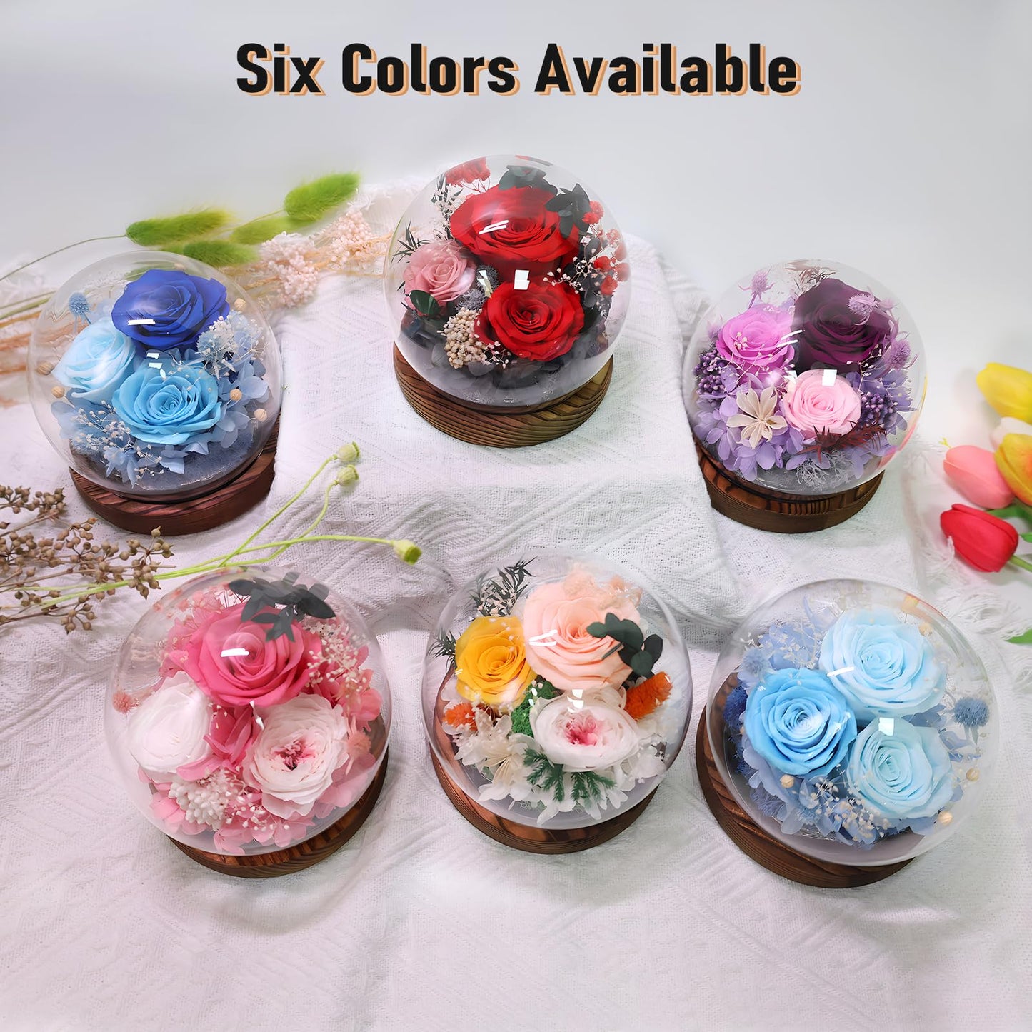 FIACO Gifts for Mom Flowers for Delivery Birthday Gifts for Women Grandma Forever Preserved Eternal Rose in Glass Dome Mother Days Valentines Anniversary for Girlfriend Wife Her, Champagne