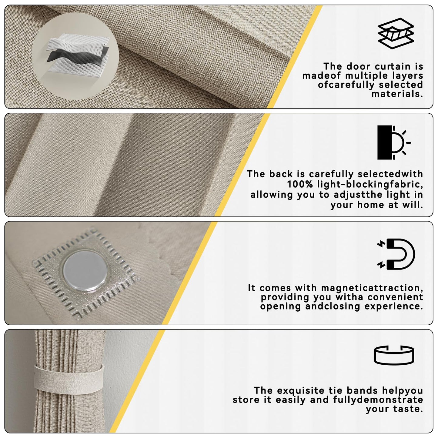 Jilron Accordian Door Curtain,Install Adhesive Track 100% Blackout Doorway Curtains,Suitable for Bedroom,Closet,Interior Room Divider,Beige 43" W×78" L,1 Piece