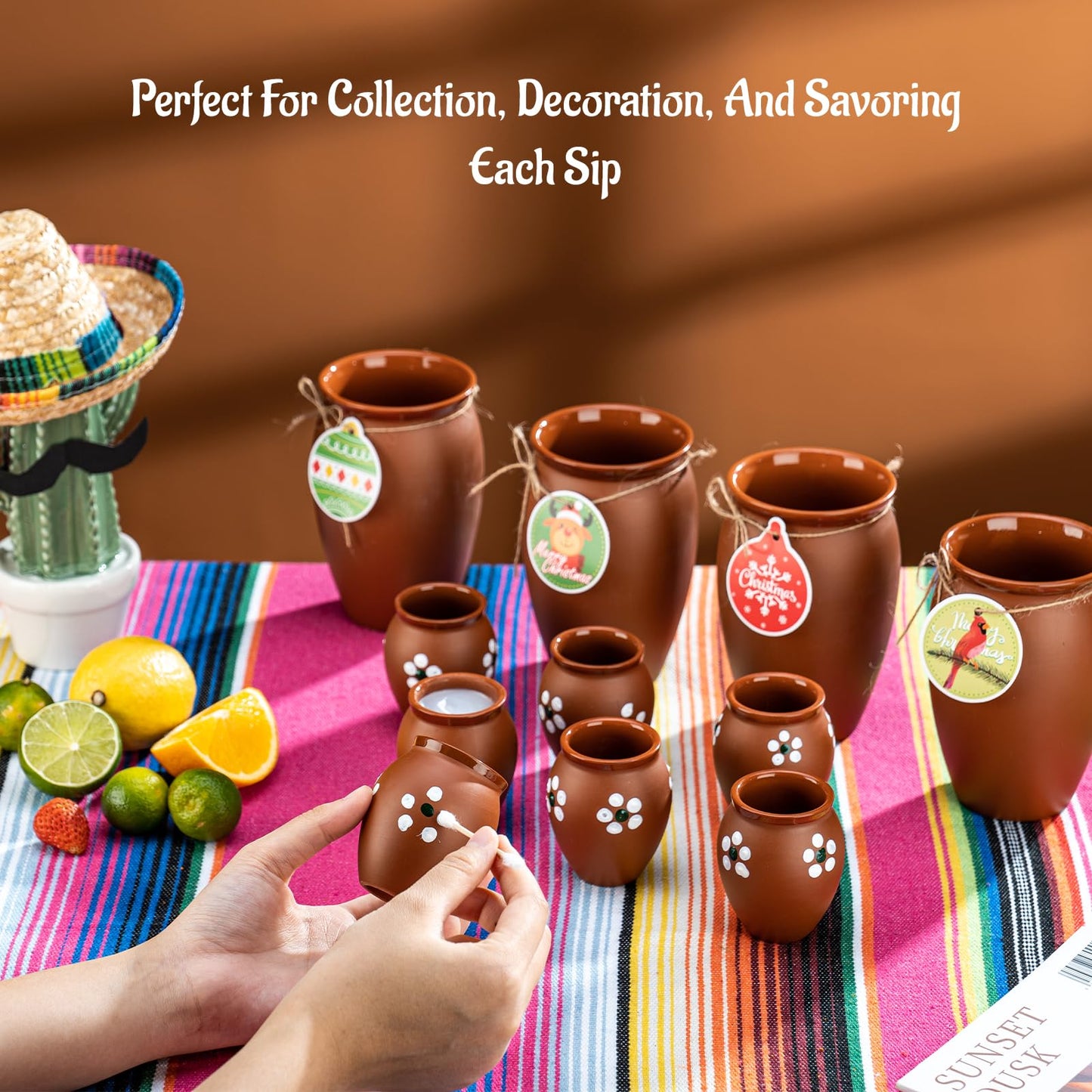 SUN GKOTTA 24Psc 2oz/60ml Cantaritos De Barro Mexicanos,Mini Jarritos De Barro Mexicanos Pottery Cocktail Glasses,Mexican Shot Glasses Taco Tuesday Cups For Celebration,Tequila,Margaritas