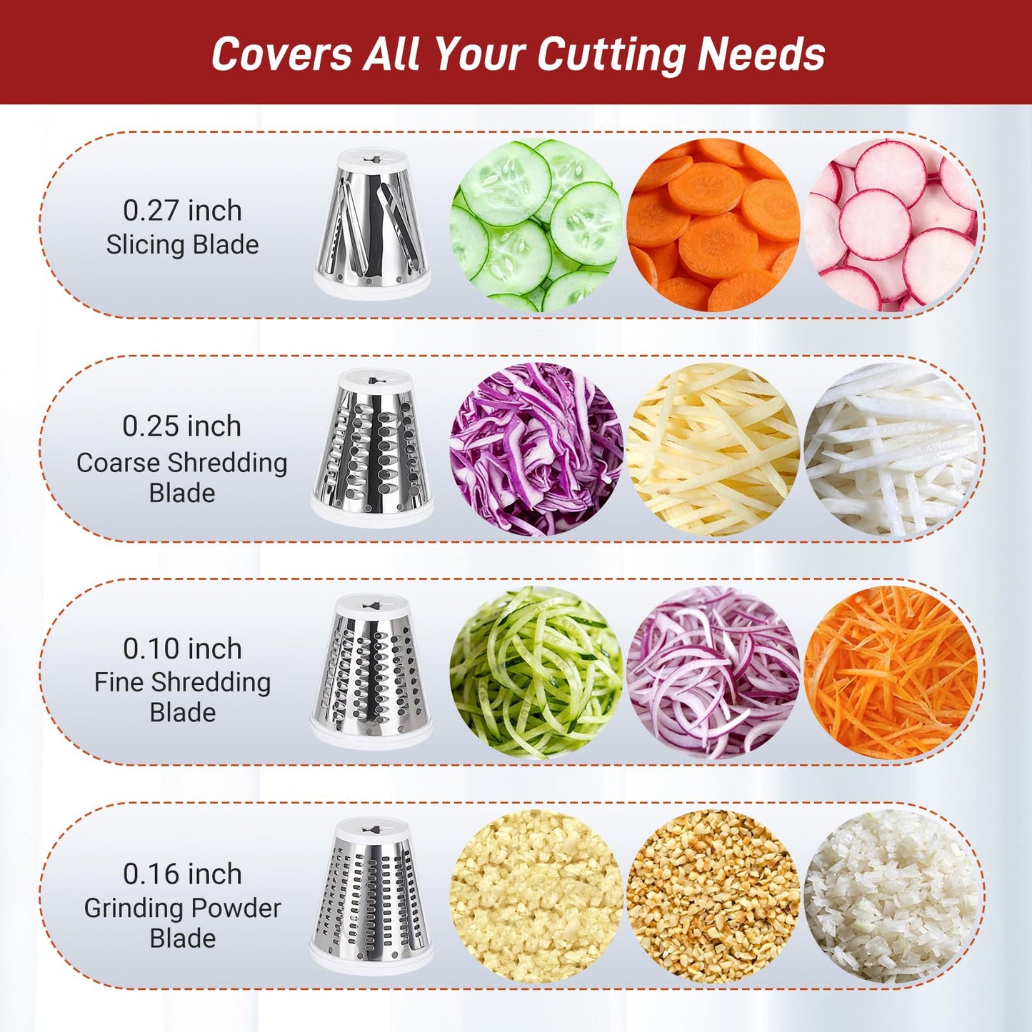 Slicer Shredder Attachment for KitchenAid Stand Mixers, Cheese Grater Attachments, Vegetable Slicer Salad Maker Accessories for Kitchenaid, Food Slicers with 4 Blades, Dishwasher Safe
