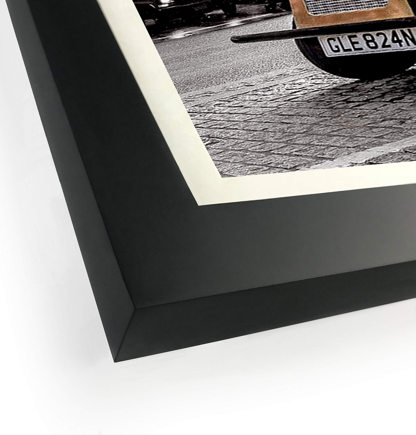 Art Emotion 20x24 Black Solid Wood Handmade Finishing seamless surface Picture Frame | Real Tempered Glass | Matted to 16x20 | Fits 20x24 Poster or 16x20 Photo | Wall Mounting Hardware Included