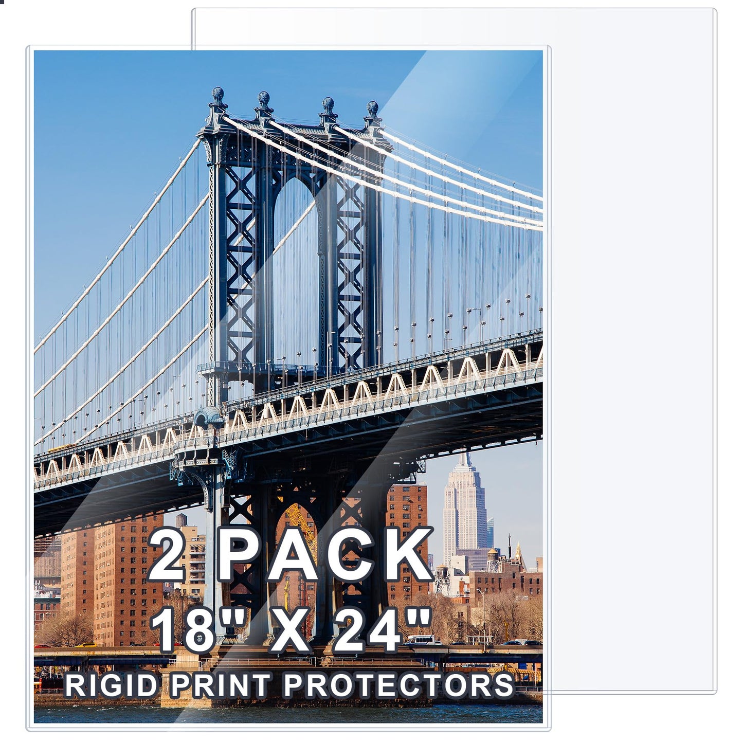AKONEGE 2 Pcs 18" x 24" Rigid Print Protectors Clear Hard Sheet Protectors Heavy Duty Top Loading Crystal Poster Sleeves Picture Frame Hard Plastic Sleeves for Art Prints Photos Documents Blueprint