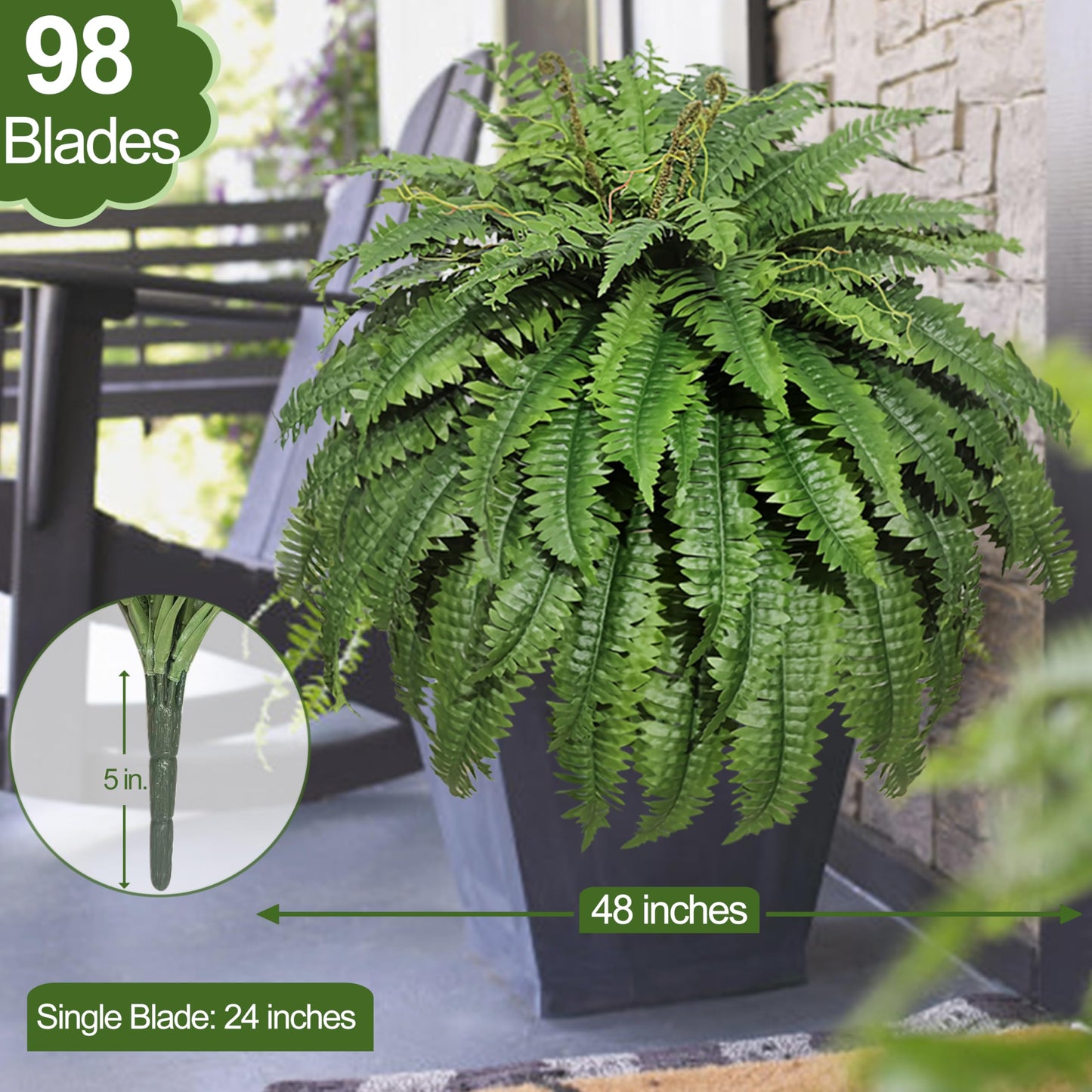 Cotlux Large Artificial Ferns for Outdoor 98 Branches Fake Fern 48" Faux Boston Ferns Silk Plant Uv Resistant Artificial Plants for Porch Garden Indoors Home Greenery