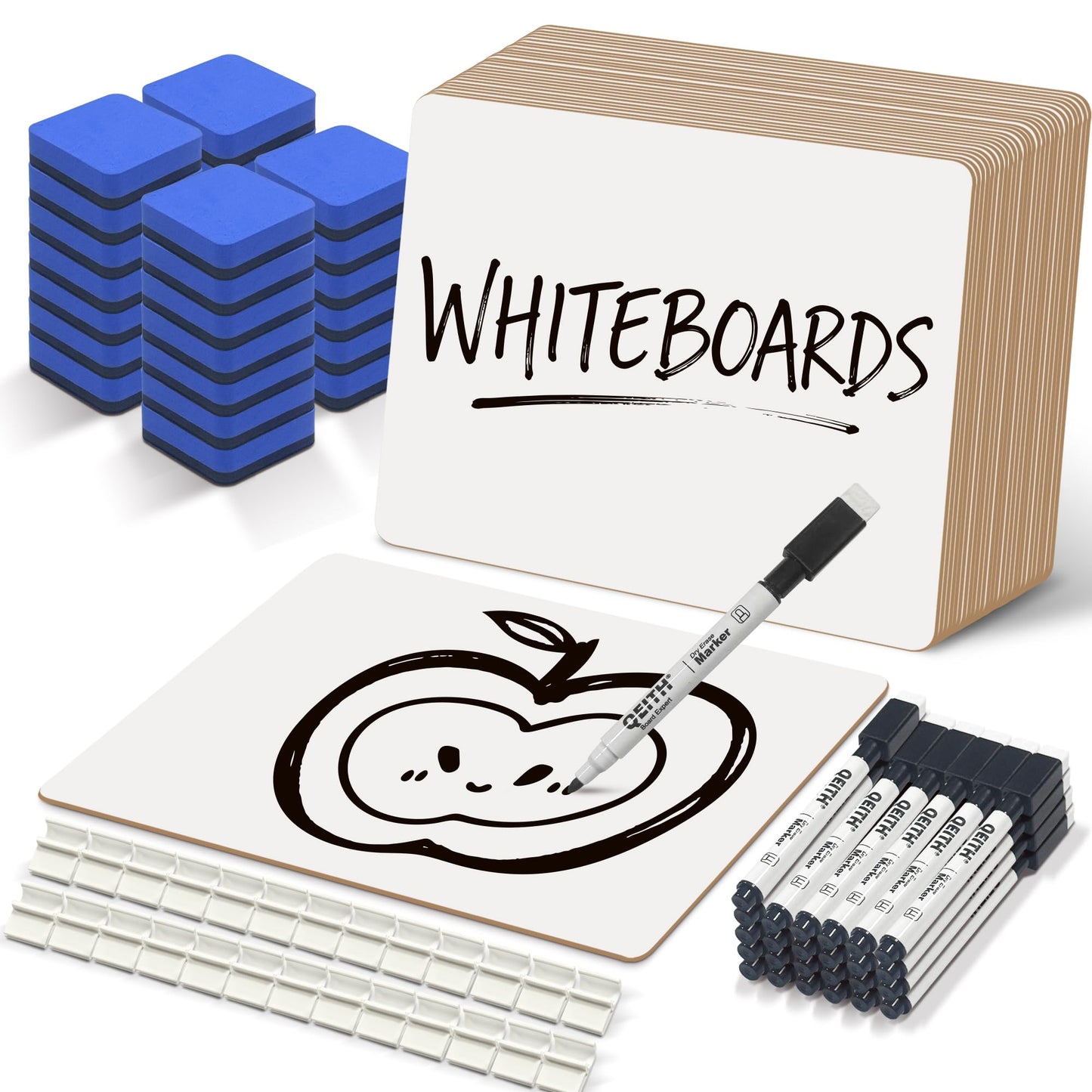 Dry Erase Boards, 26 Pack 9"x12" Double Sided Portable Handheld Small Whiteboards, for Children, Students, Teachers and Schools, Including 26 Markers, 26 Erasers, 26 Pen Holders.
