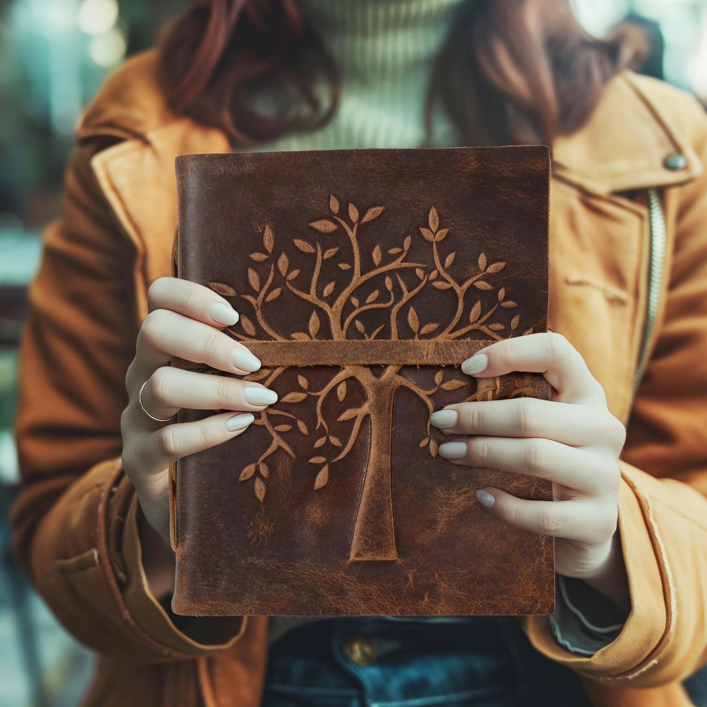 LEATHER VILLAGE Tree of Life Journal - 10 X 7 inches - Rustic Brown - 200 Antique Deckle Edge Handmade Paper – Book of Shadows - Vintage Leather Bound Journal for Women & Men
