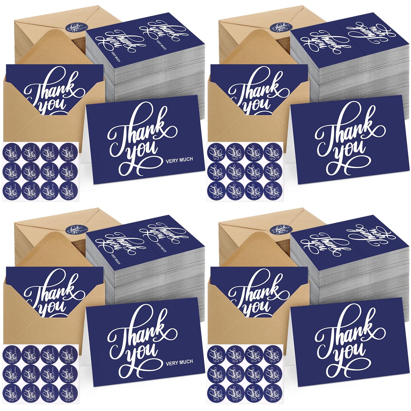 Fulmoon 200 Pack Navy Blue Thank You Cards with Kraft Envelopes Bulk and Stickers 4x6 Blank Thank You Notes for Wedding Small Business Baby Shower Bridal Shower Graduation Funeral(Navy Blue)