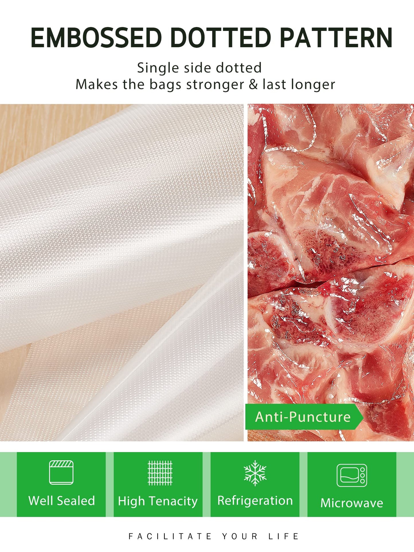 Syntus 11" x 150' Food Vacuum Seal Roll Keeper with Cutter Dispenser, Commercial Grade Vacuum Sealer Bag Rolls, BPA Free Food Vac Bags, Ideal for Storage, Meal Prep and Sous Vide