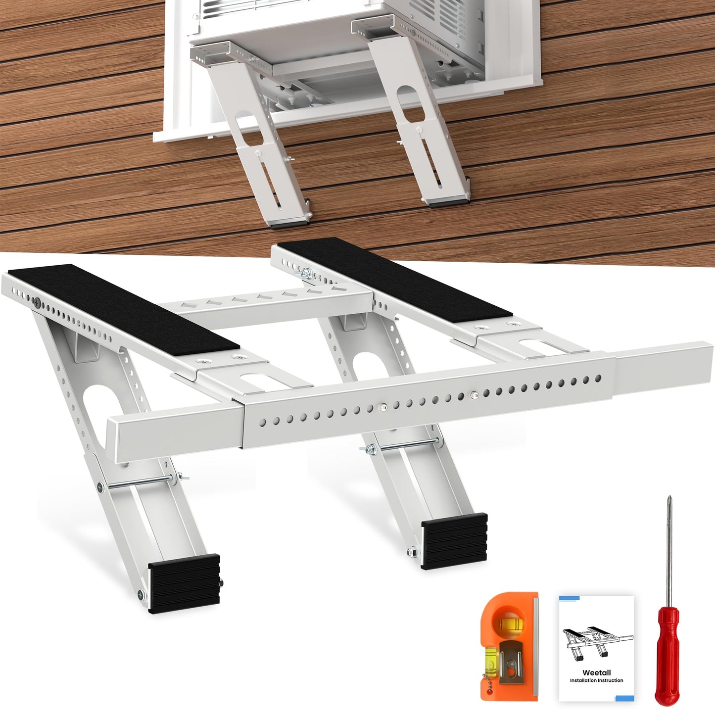 WEETALL Air Conditioner Support Bracket No Drill: Heavy Duty 350lbs, Adjustable Width 31.5"-41.7", Bubble Level for Single/Double Hung Windows, Fits 5000-24000 BTU AC Units