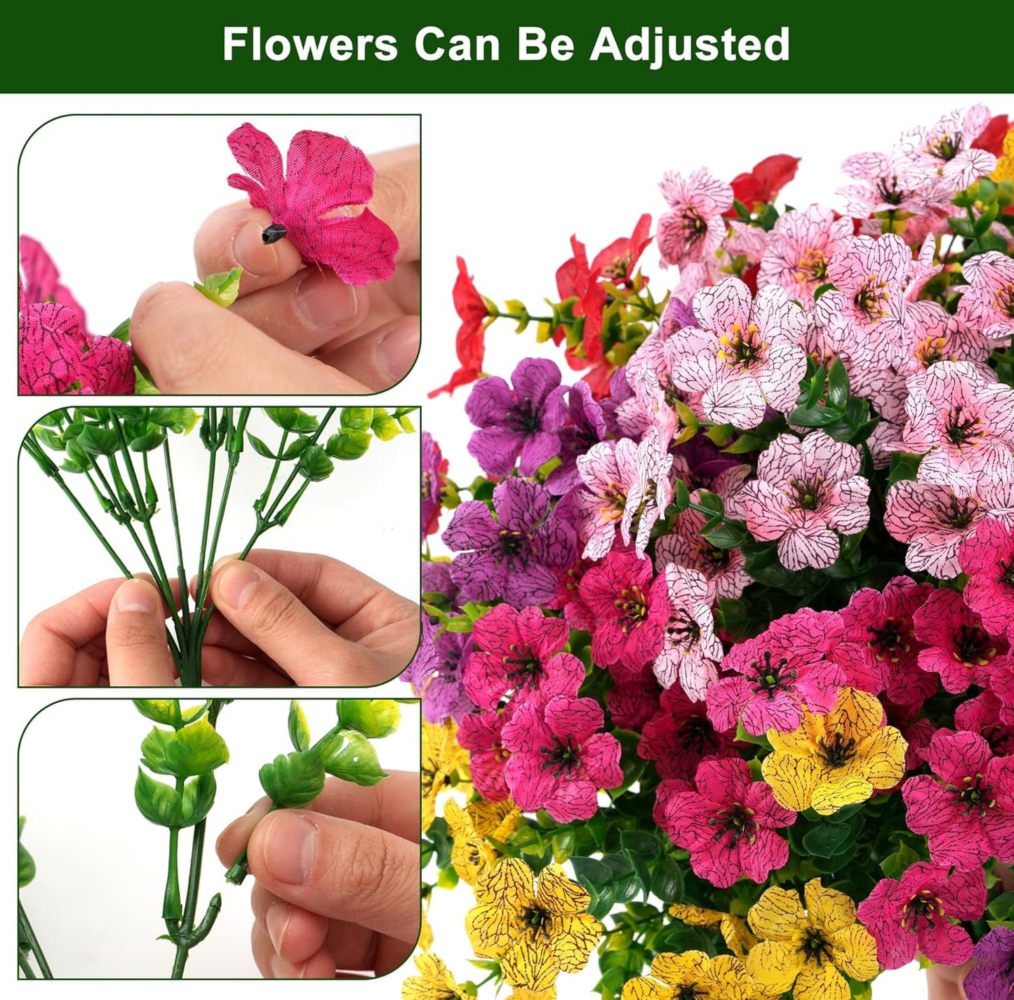 UJROQI Artificial Violet Flowers Outdoor UV Resistant, 16-Stem Multi Pack Faux Purple Blooms for Front Porch, Patio, Garden & Large Planters, Fade Resistant Silk Fake Flowers (16, Mix Colors)