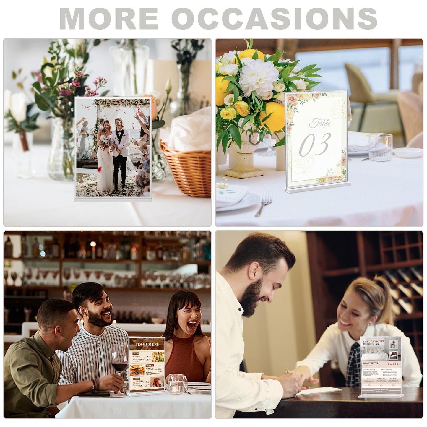 EHWINE 16 Pack Acrylic Sign Holder 8.5 x 11, Double-Sided Tabletop Silver Sign Holder, Clear Acrylic Picture Frame Menu Flyer Paper Holder Display Stand for Home Wedding Party (with Non-Slip Pads)