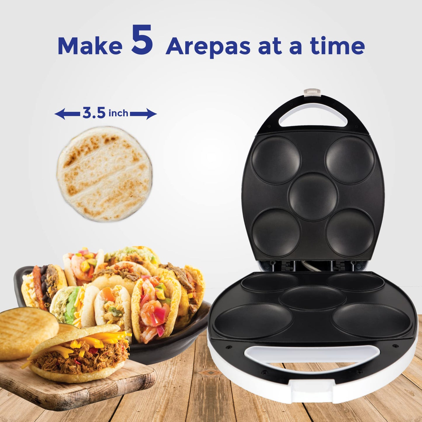 Electric Arepa Maker and Mini Pancake Maker by StarBlue with FREE Arepa Recipes eBook - Quick and making 5 Venezuela and Colombia styles Arepas in 6 minutes AC 120V 60Hz 1200W