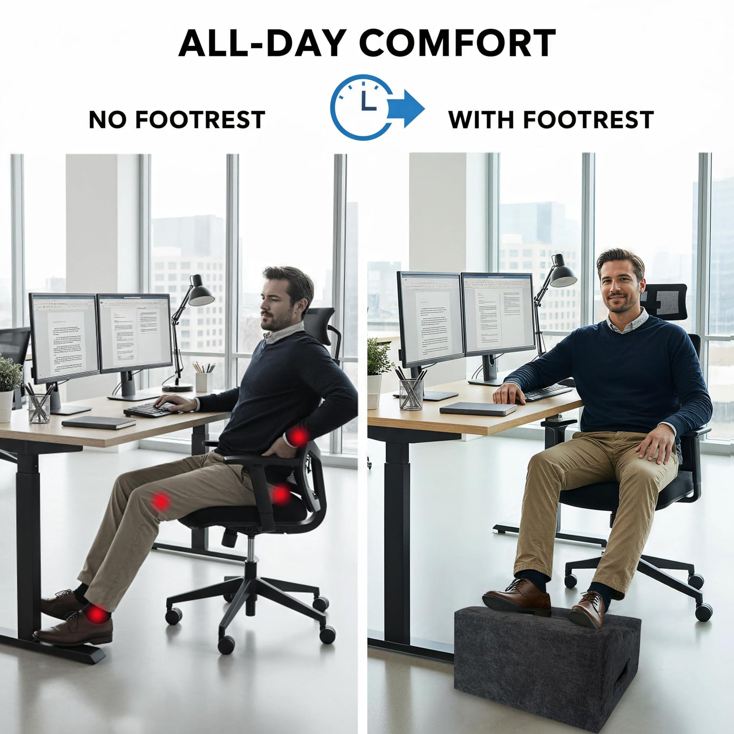 XYRONICA Foot Rest Under Desk, Ergonomic Foot Stool, Comfortable Office Footrest with Curved Design, with Washable Cover for Home and Office, Relieves Leg Pressure (Dark Gray)