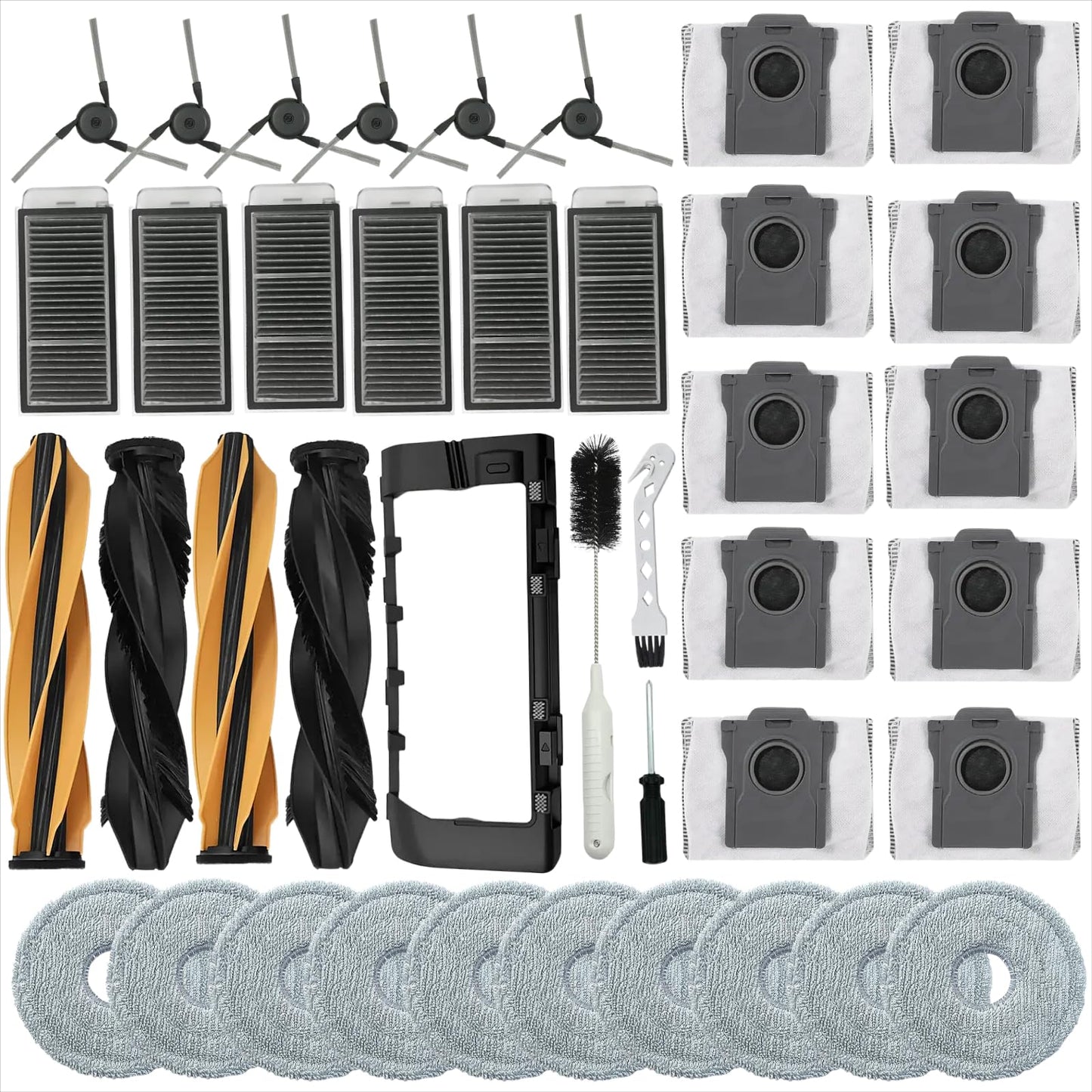 LEHANGOK 38 Pcs Replacement Parts for Dreame X50 Ultra/ L50 Ultra/and Mova V50 Ultra Vacuum Cleaner Accessories Kit，2 Set Main Brush，1 Main Brush Cover,10 Mop Pads,10 Dust Bags,6 Side Brush,6 Filter