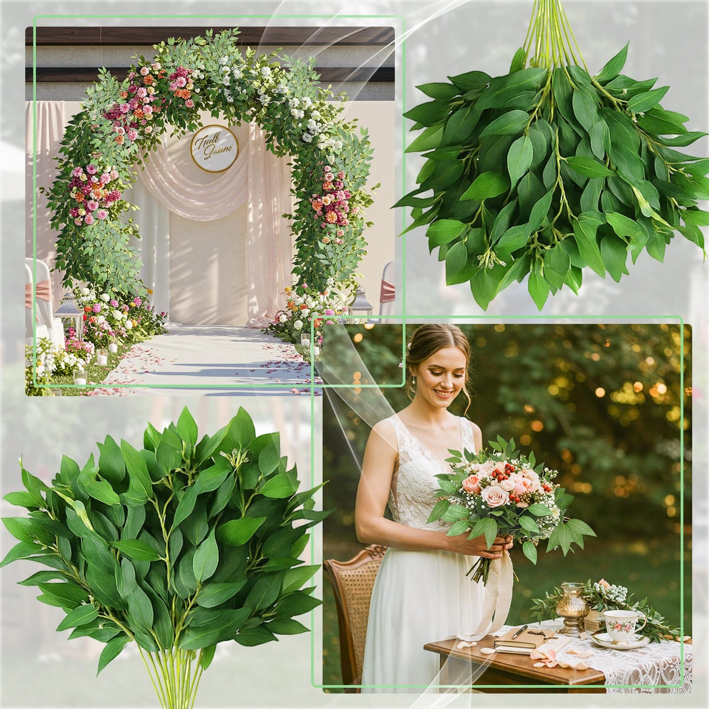 Suncalla 40 Pcs Italian Ruscus Greenery Stems Bulk 21.6'' Artificial Faux Silk Greenery Leaves Garland Branches for DIY Wedding Arch Bouquet Vase Filler Table Centerpieces Home Decor (Green)