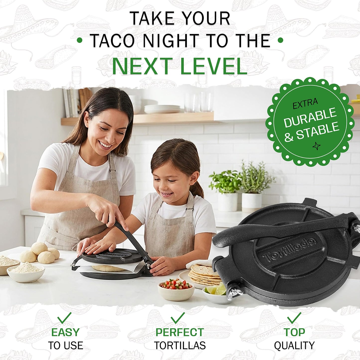 Tortillada – Premium Tortilla Press Cast Iron with Recipes E-Book (10 Inch)