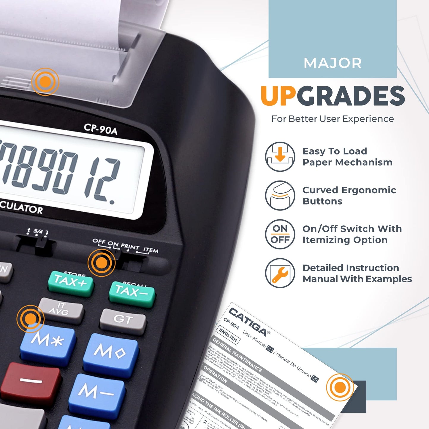 CATIGA Printing Calculator with Tape Print Out - 10 Key Adding Machine with Paper Roll, Desktop Electric Calculator for Accounting, Business, Finance, Home Office Use CP90A