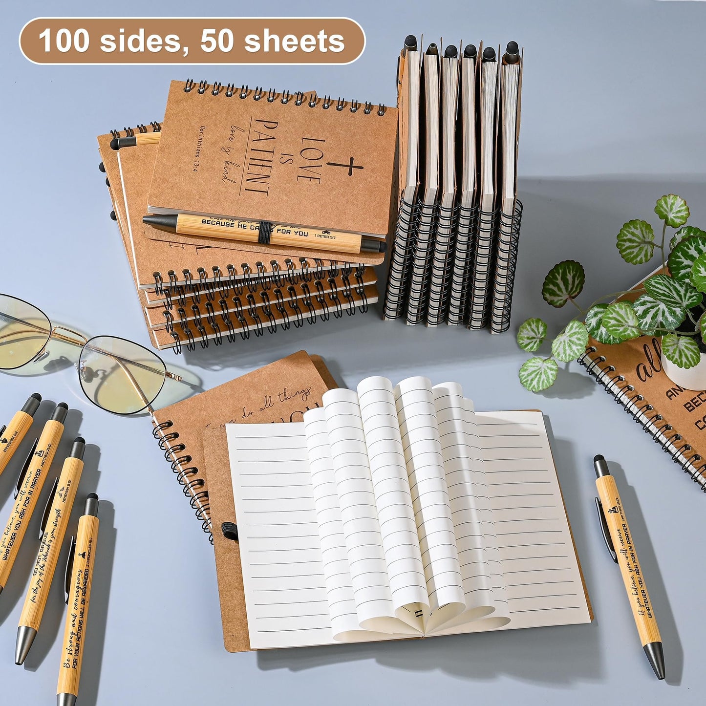 INSADA 30 Sets Bulk Christian Spiral Notebooks with Bamboo Pen Prayer Journal, Small Lined Notepad (5.43”x4.33”) - Father Day Gifts for Church Members, Bible Study Groups & Church Families