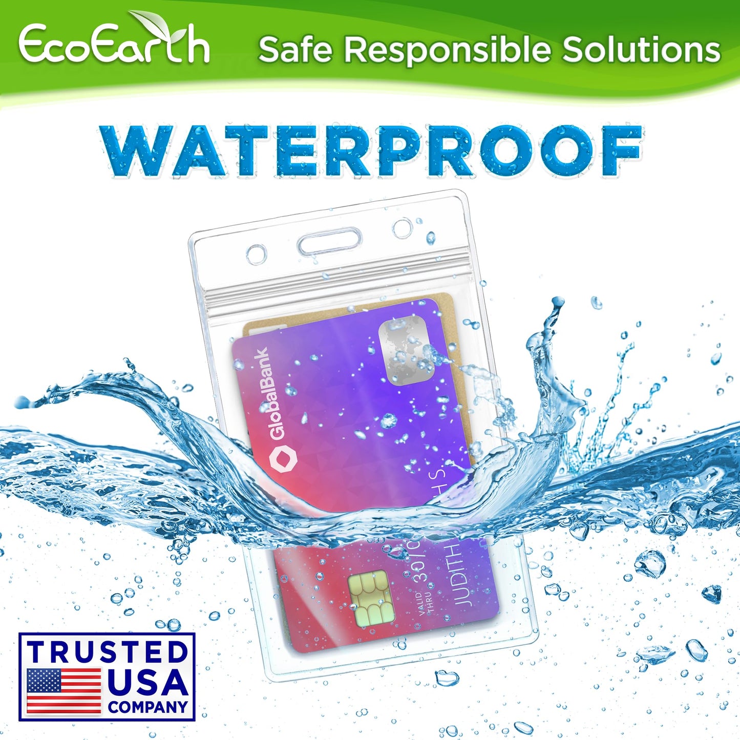 EcoEarth - Vertical Card Protector w/Soft Edge - Premium Tier Sealable 2.25x3.5 Inch, 250 Pack - Waterproof ID Badge Holder - Plastic Name Tag Holder Bulk