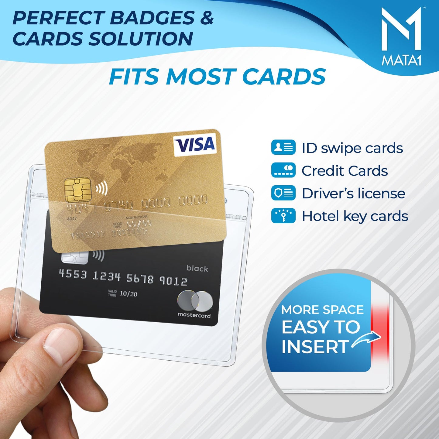 Mata1-USA Plastic Extra-Thick Horizontal Card Protector (Clear, 4x3 Inch, 250 Pack), Large Size No Zipper ID Name Badge Holder