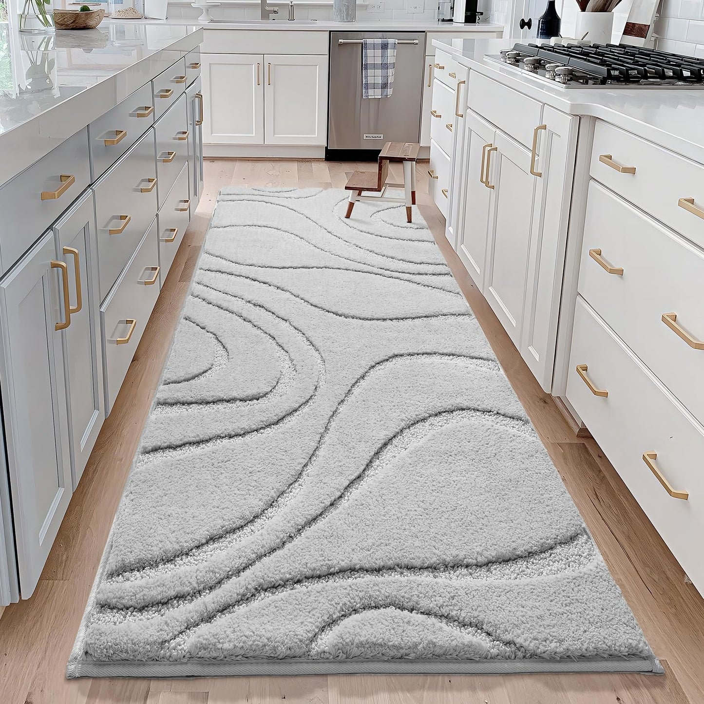 DEXDE Bathroom Rugs Runner 24 x 72 Inch, Extra Long Bathroom Rug Non-Slip Machine Washable Bath Mats Grey Silver Soft Carpets for Floor, Tub and Shower, Home Decor Accessories