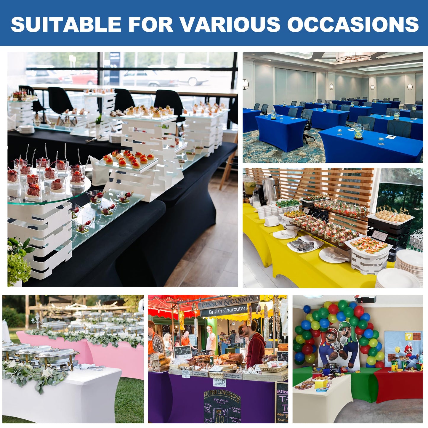 Enjoyidea Table Cloths for 6 Foot Rectangle Tables-8 Pack Black Fitted Stretch Table Cover-Spandex Elastic 6ft Folding Tablecloth for Party Vendor Booth Display Banquet Buffet Event Craft Trade Show