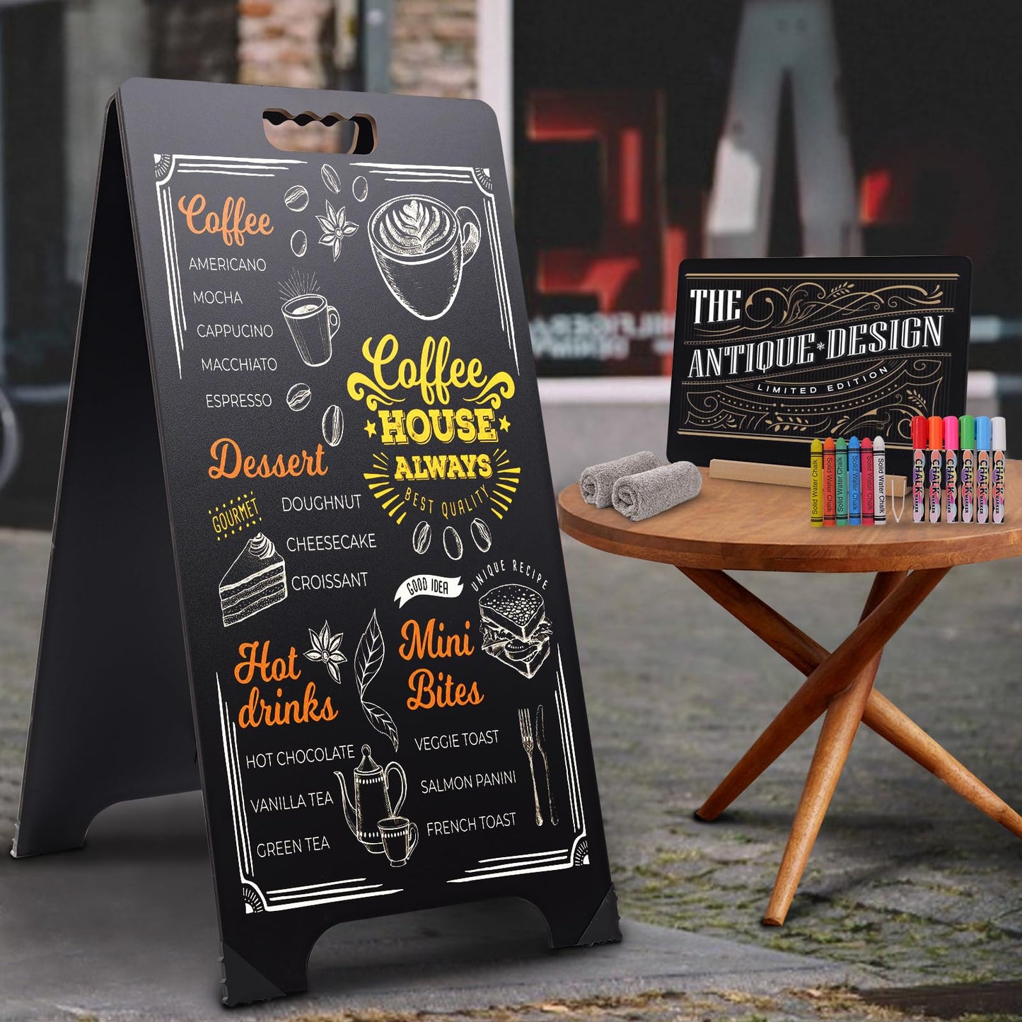 BIHAIT 16x32 Double-Sided A-Frame Chalkboard Sign with 8x12 Chalkboard, Liquid & Solid Chalk Markers, Wedding & Event Signage