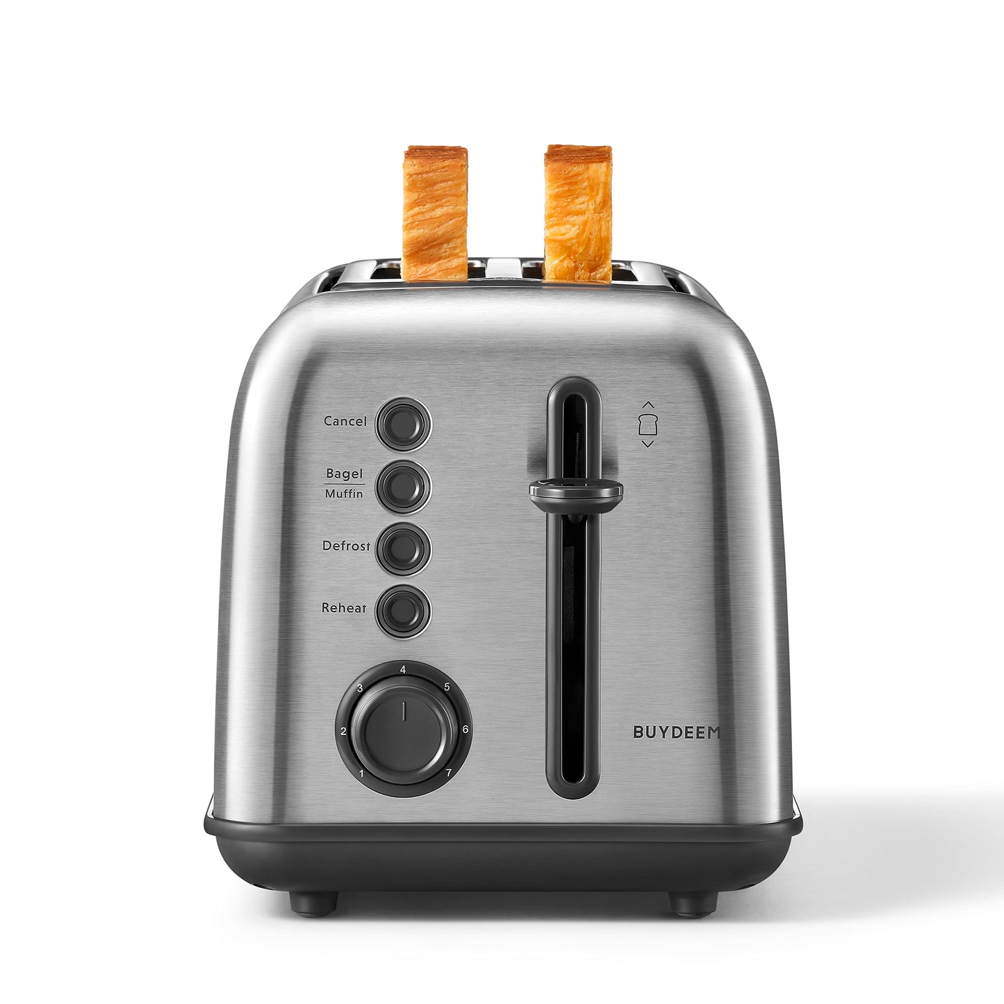 BUYDEEM DT620 2-Slice Toaster, 7 Shade Settings, Extra Wide 1.5'' Slots for Bagel & English Muffin, 6 Toasting Functions, Retro Stainless Steel Toaster with High Lift Lever, Silver