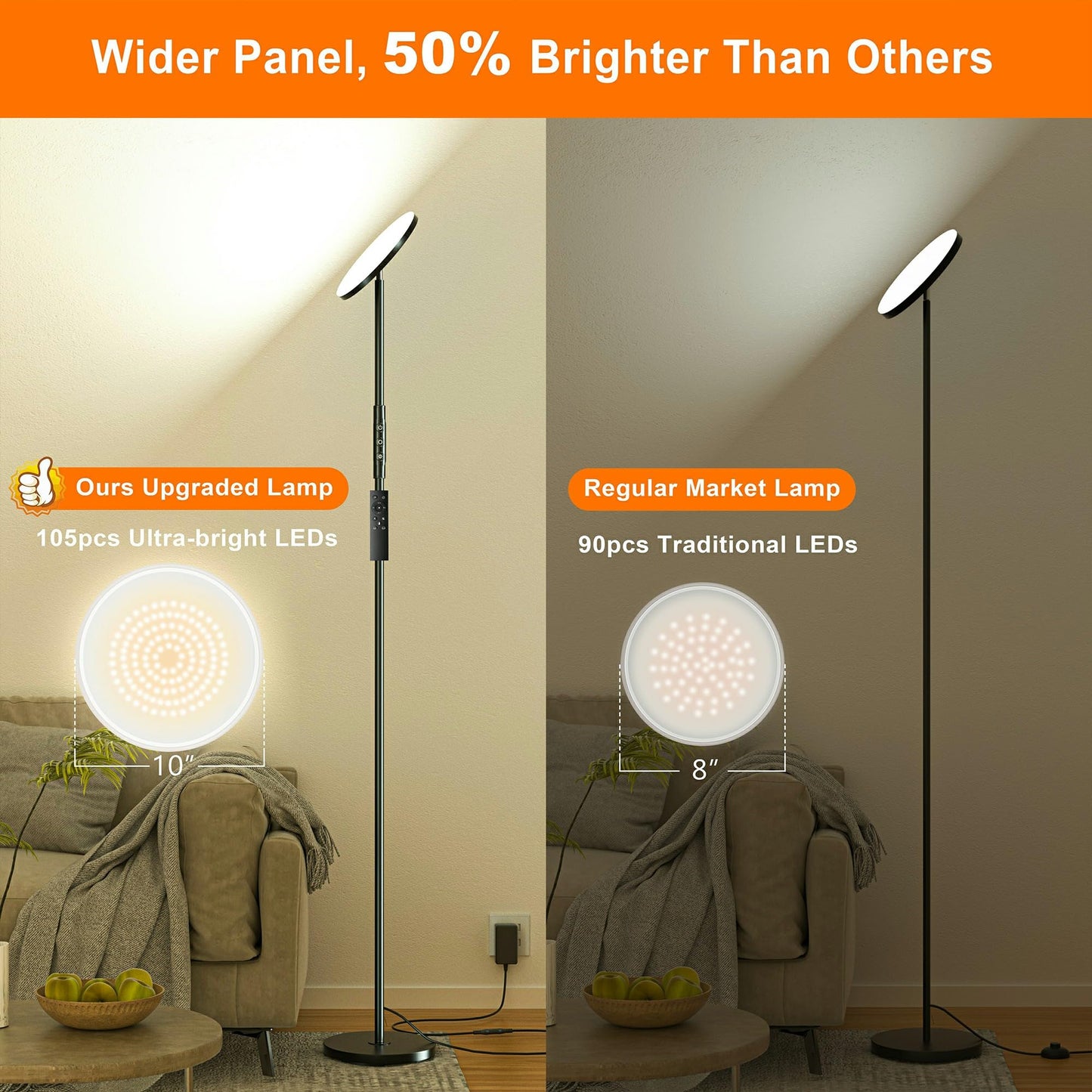 Yikuneng Super Bright Floor Lamp for Living Room, Stepless Dimmable LED Standing Lamp with Remote and Touch Control, 69” Tall Torchiere Corner Lamp for Bedroom Office Hotel, Black