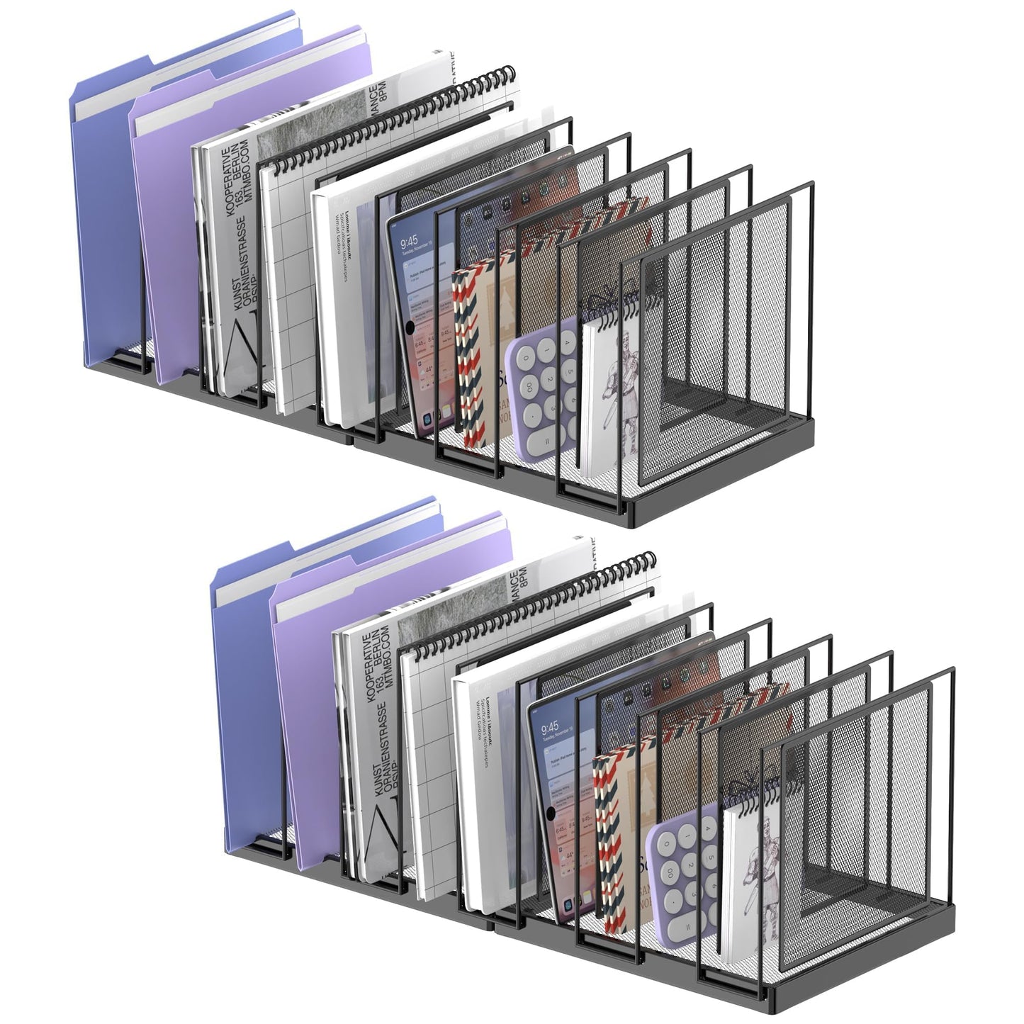 JMHUD 9-Section Desk File Organizer, Vertical File Holder, Mesh Desktop File Folder Metal File Organizer Stand for Office Home Classroom, Black, 2 Pack