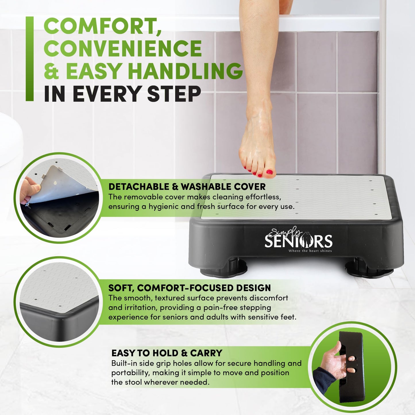 Small Step Stools for Adults - Grey Small Mobility Aid for Seniors - Portable Heavy Duty Plastic Stepping Platform & Bed Steps for High Beds for Adults - Assist Device Kitchen Bathroom Toilet - Kids