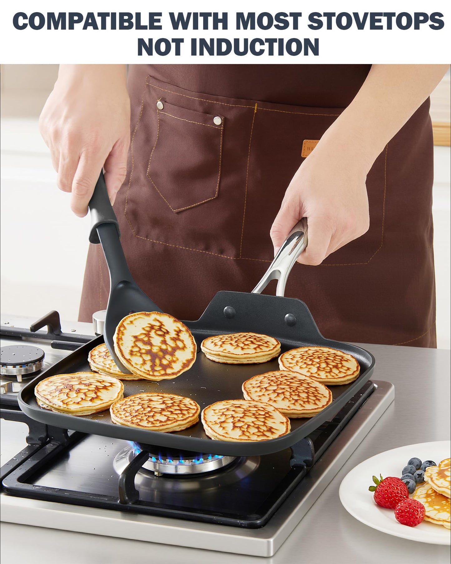 Cooks Standard Classic Nonstick Square Griddle Pan, Hard Anodized Cookware Griddle Pan, Heat-resistant Handle, Not Induction ,11 x 11-Inch, Black