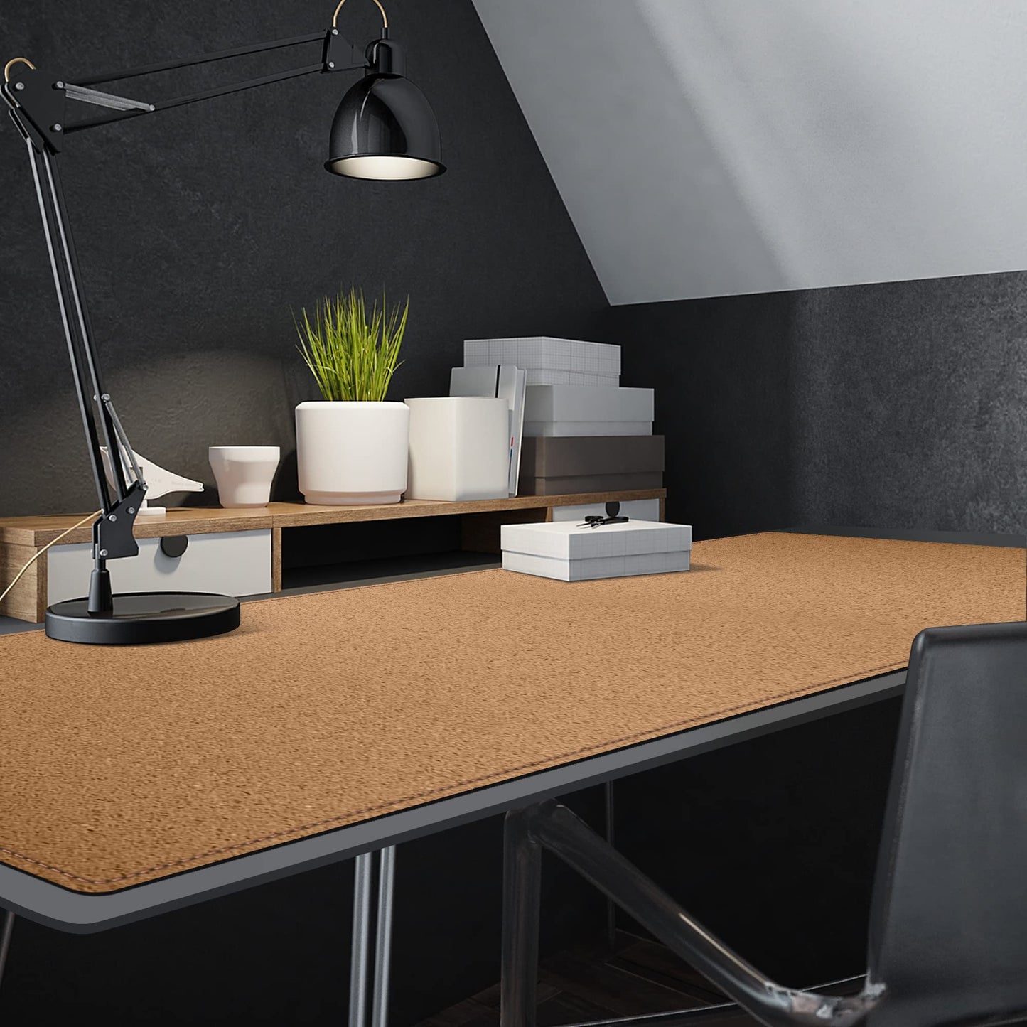 MAIDERN Cork & Leather Desk Mat, 63' x 23.6' Large XXL, Full Size Reversible Desk Pad Protector for Gaming & Home Office (Black)