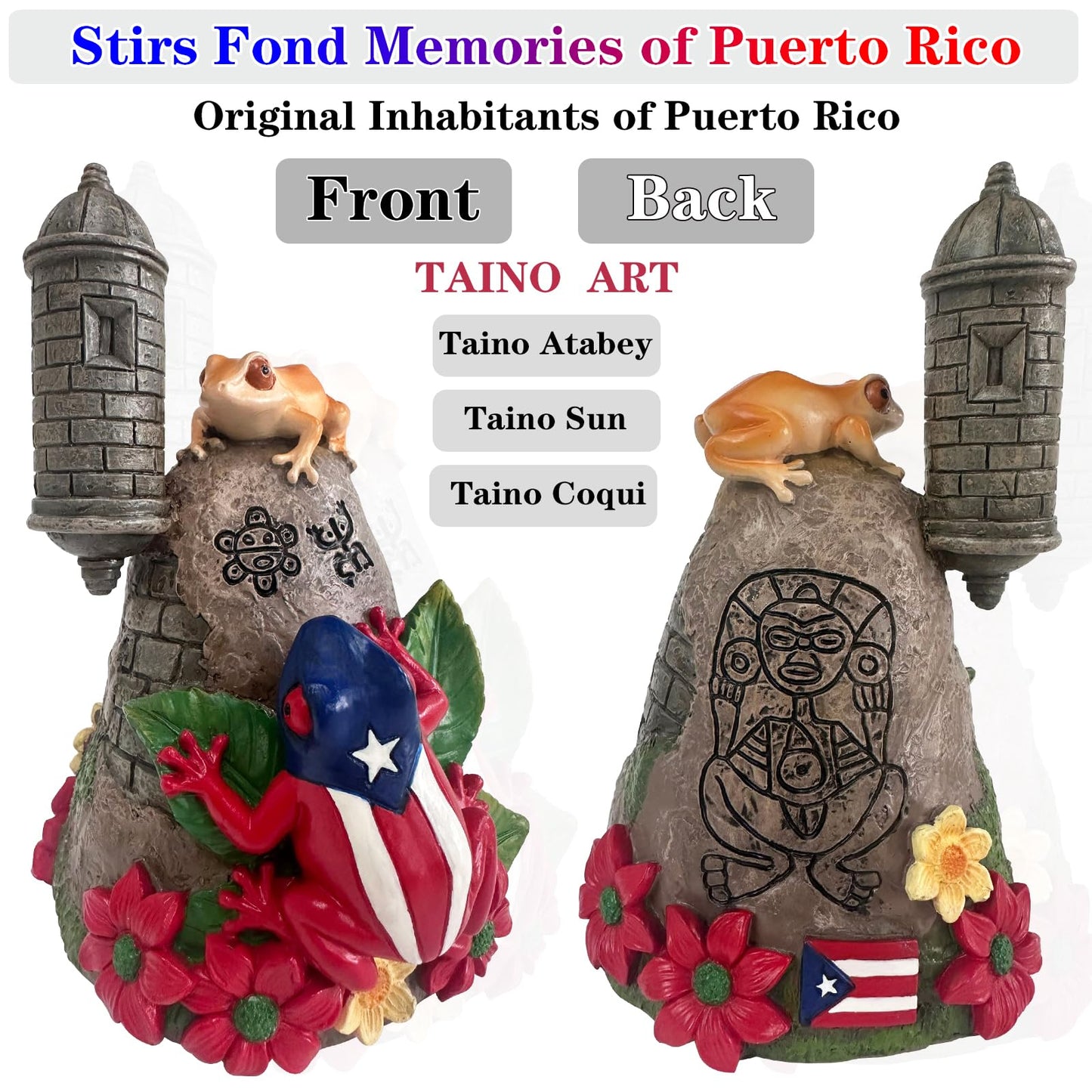 JULYSVE Limited Edition Puerto Rico Souvenirs, Puerto Rican Coqui with Sound, Boricua Themed Atabey Taino Goddess, Coqui Taino Sun Symbol, Old San Juan Garita Morro Taíno Art, Battery Not Included