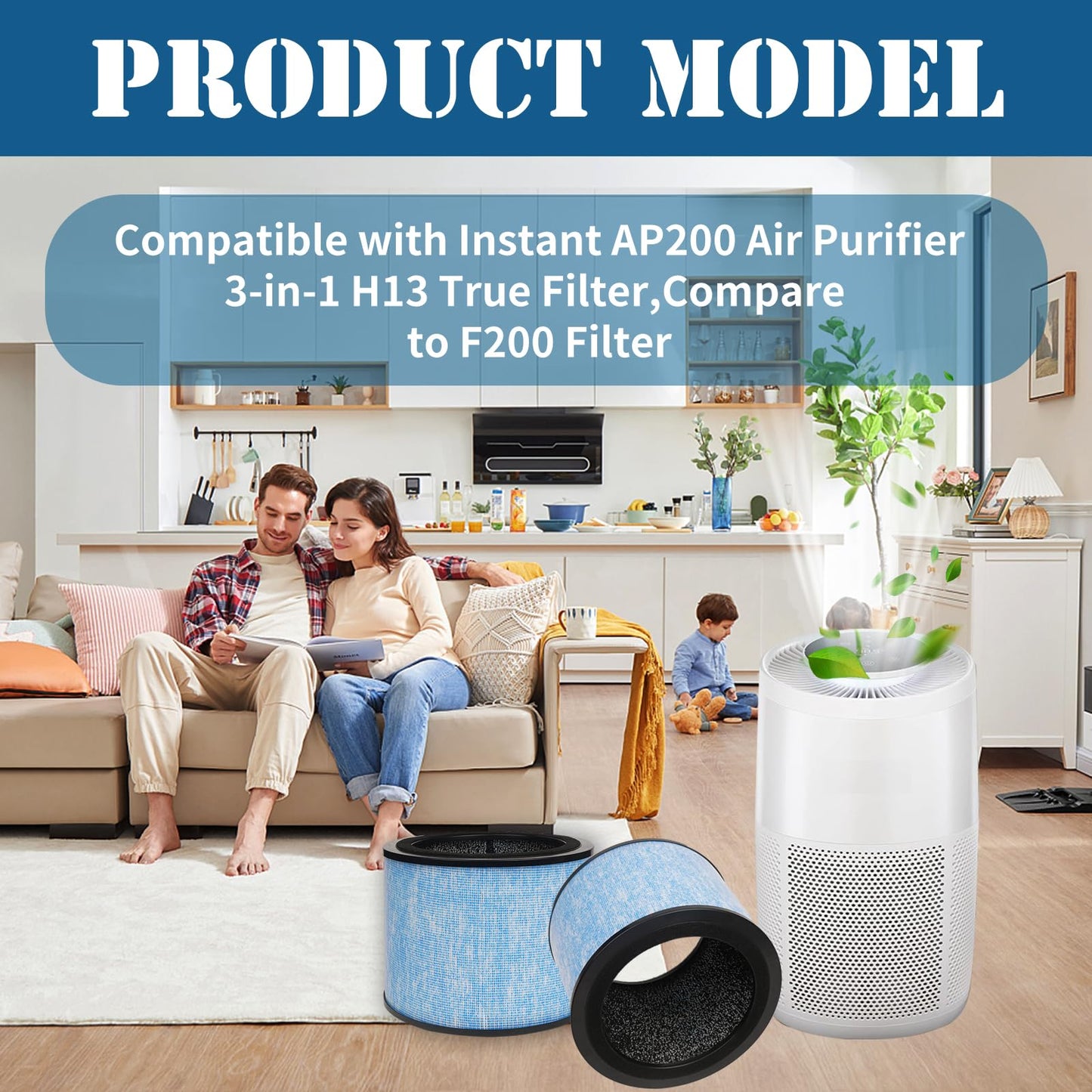 2-Pack AP200 3-in-1 H13 Grade True HEPA Replacement Filters Compatible with Instant AP200 Air Purifier, High Efficiency Activated Carbon Filter, Compare to F200 HEPA Filter