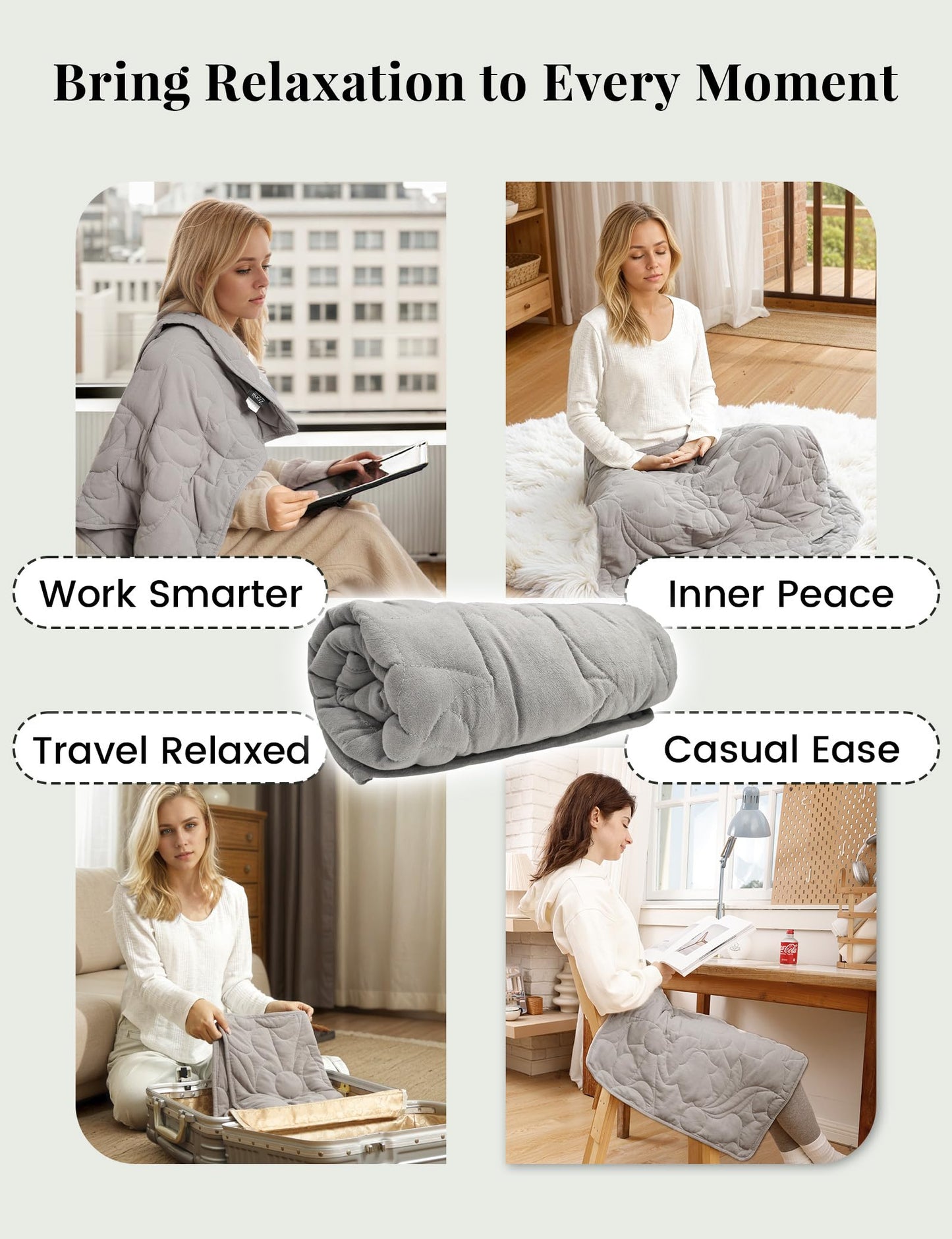 ZonLi Weighted Lap Blanket 5lbs for Meditation, Yoga, Napping, Sleeping and Travel, Cotton Weighted Blanket for Adults,Skin Friendly & Machine Washable, 29x24 inches, Light Gray