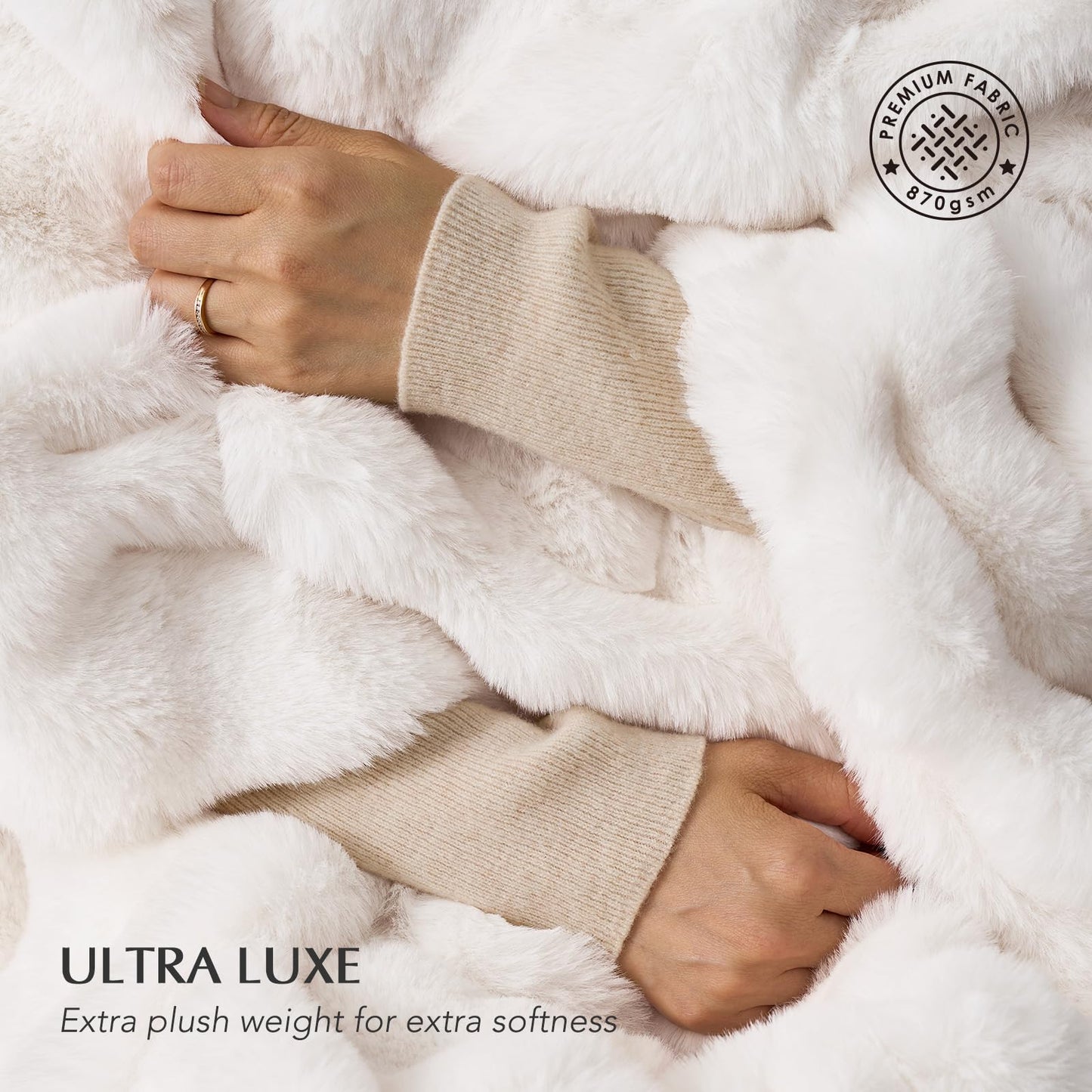 EverGrace Ultra Soft Luxury Fluffy Faux Rabbit Fur Throw Blanket, Thick Warm Bubble Throw for Bed, Cozy Plush Reversible Blankets for Couch, Chair, Sofa, Ivory White, 60x80 Inches