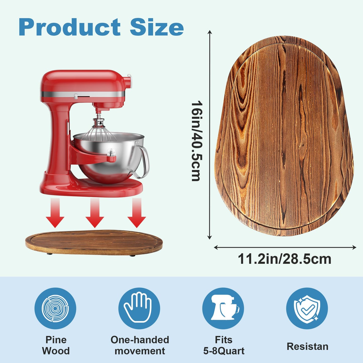 GuanQiao Food-Grade Bamboo Mixer Slider: For KitchenAid 5-8 Qt Bowl Lift Stand Mixer. Appliance Sliding Mat For Artisan, Kitchen Countertop Storage Accessories (Moving Tray)