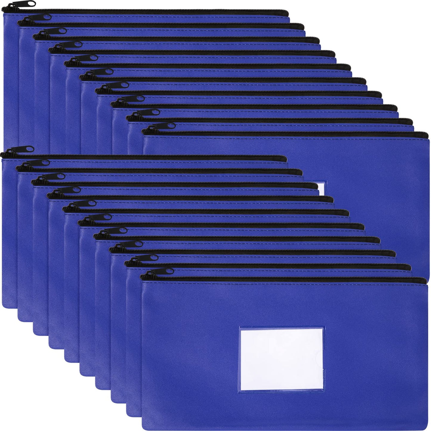 Potchen 20 Pcs Money Bank Bag with Zipper 11 x 6 Inch Money Pouch Bulk Security Bank Deposit Bag with Clear Window Leatherette Cash Coin Wallet for Women Men(Dark Blue)